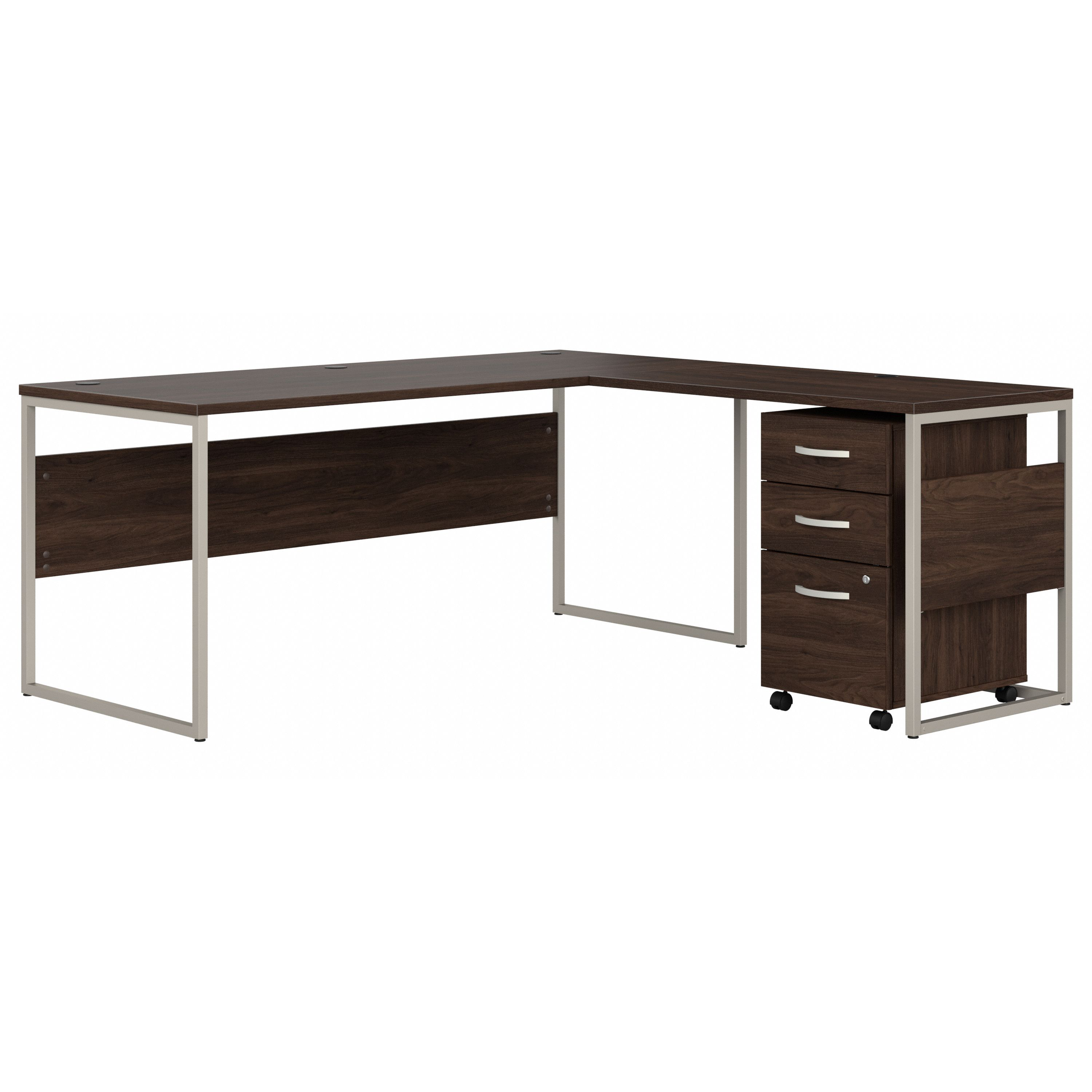 Shop Bush Business Furniture Hybrid 72W x 30D L Shaped Table Desk with Mobile File Cabinet 02 HYB028BWSU #color_black walnut