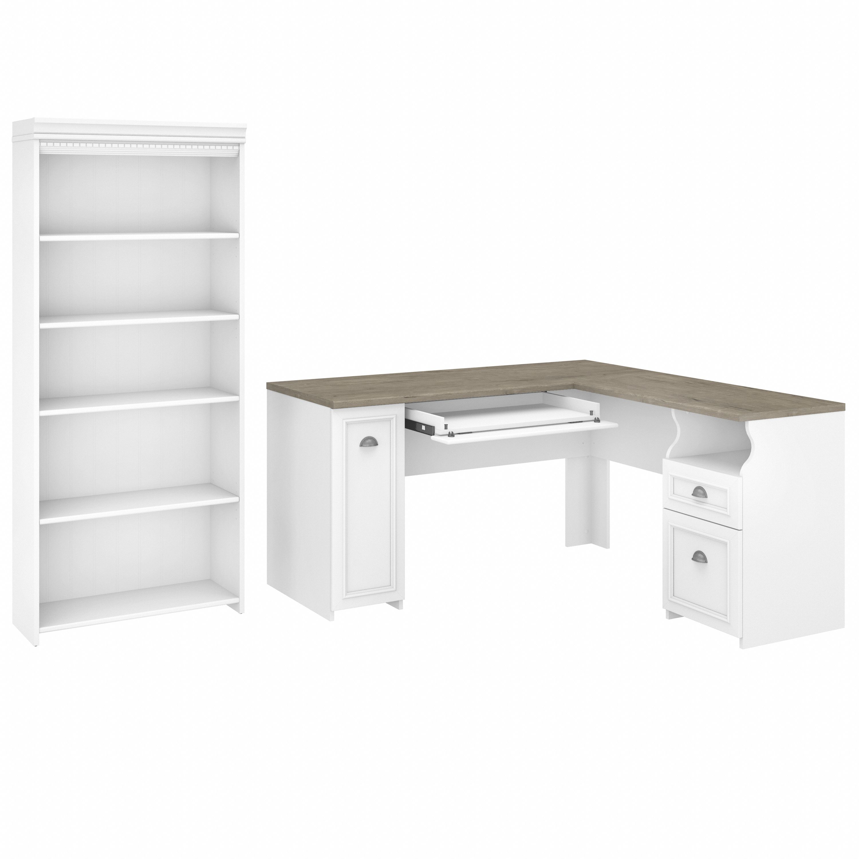 Shop Bush Furniture Fairview 60W L Shaped Desk with 5 Shelf Bookcase 02 FV007G2W #color_shiplap gray