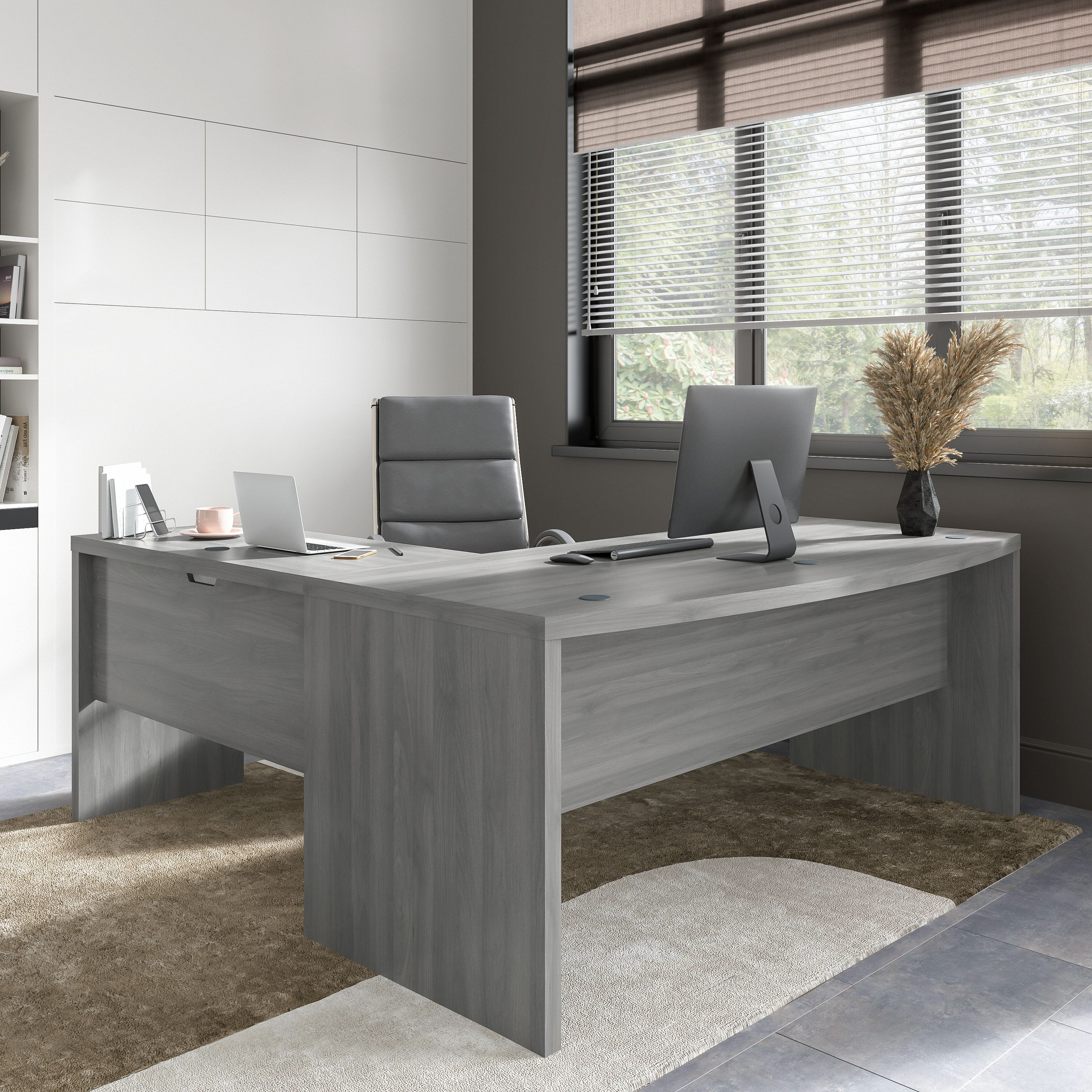 Shop Bush Business Furniture Echo 72W Bow Front L Shaped Desk 01 ECH053MG #color_modern gray