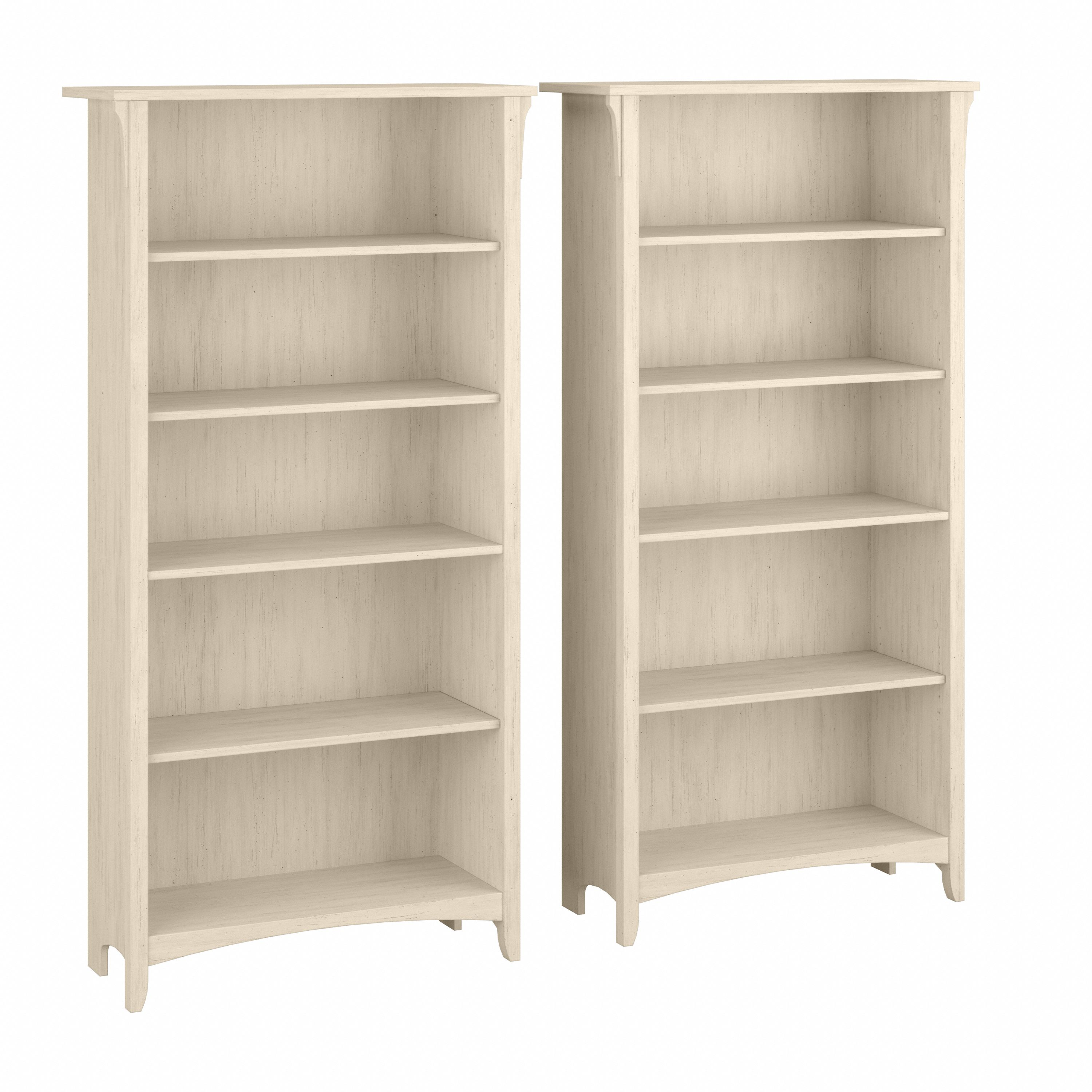 Shop Bush Furniture Salinas Tall 5 Shelf Bookcase - Set of 2 02 SAL036AW #color_antique white