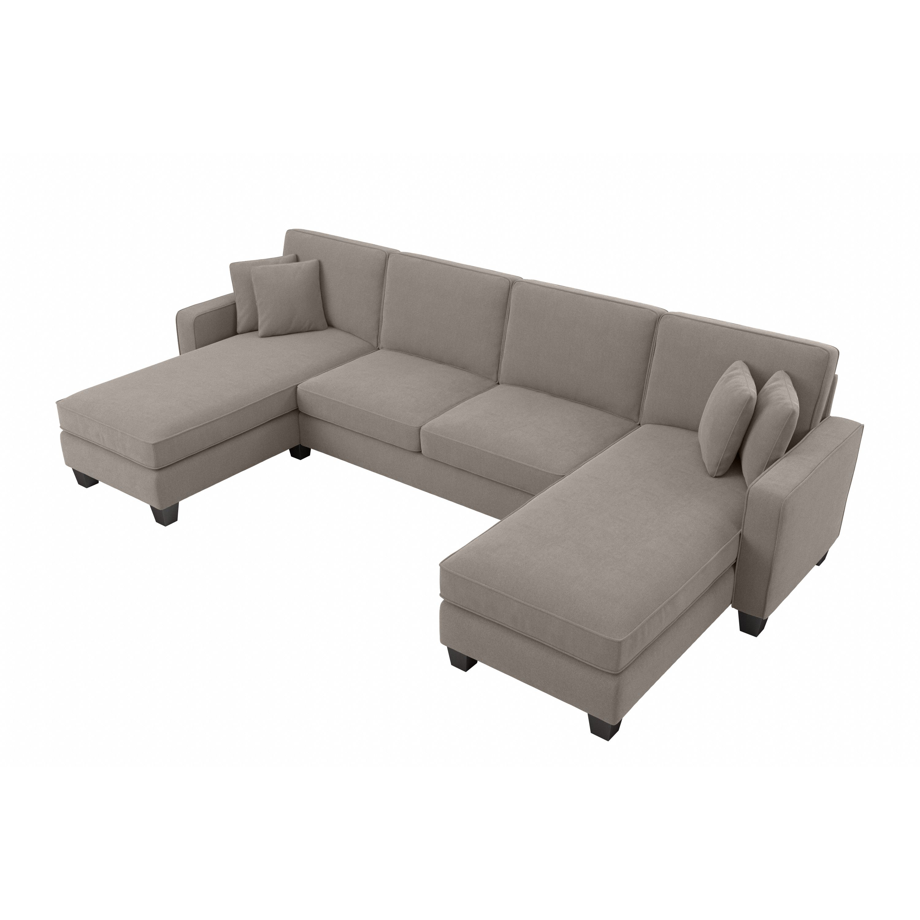 Shop Bush Furniture Stockton 131W Sectional Couch with Double Chaise Lounge 02 SNY130SBGH-03K #color_beige herringbone fabric