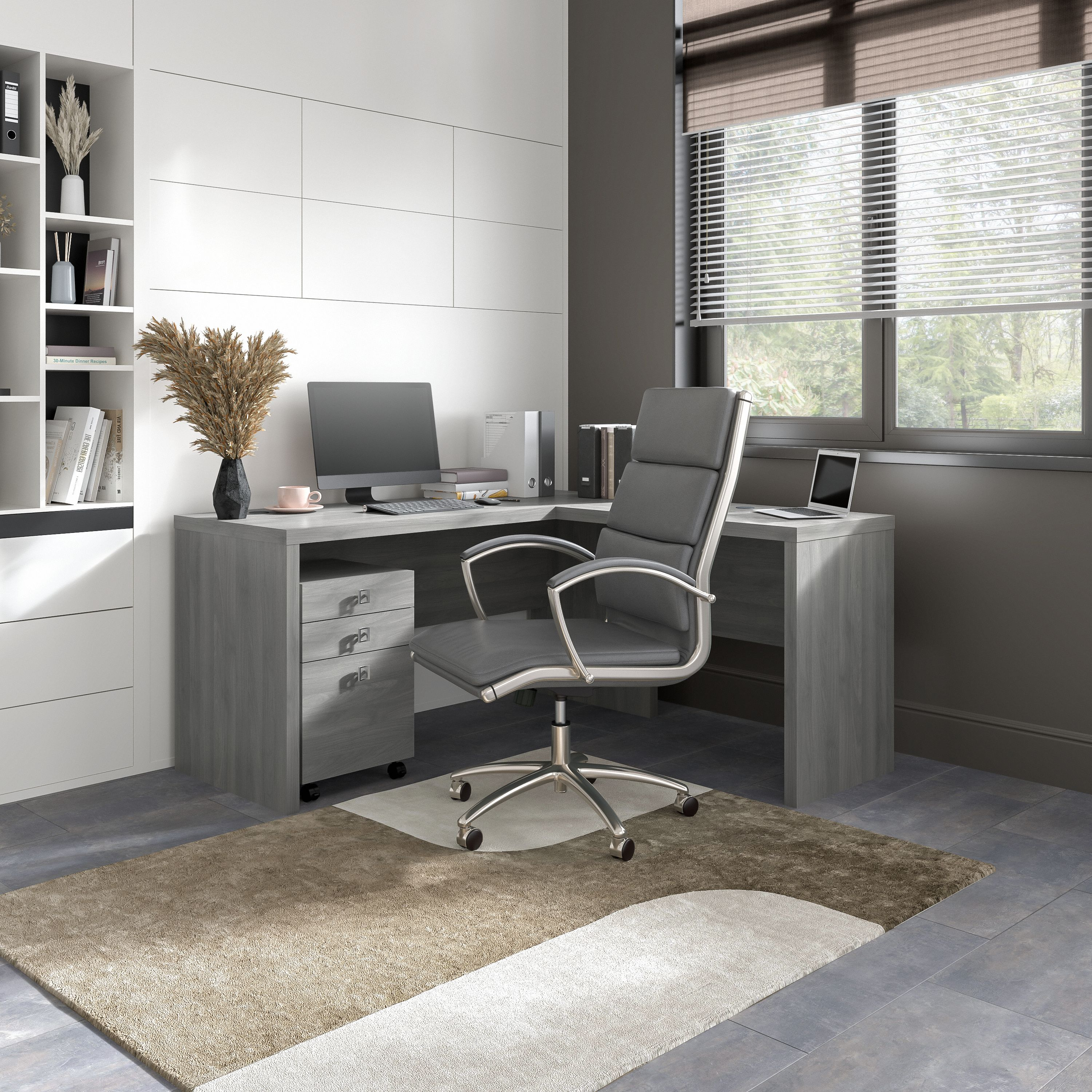 Shop Bush Business Furniture Echo L Shaped Desk with Mobile File Cabinet 01 ECH008MG #color_modern gray