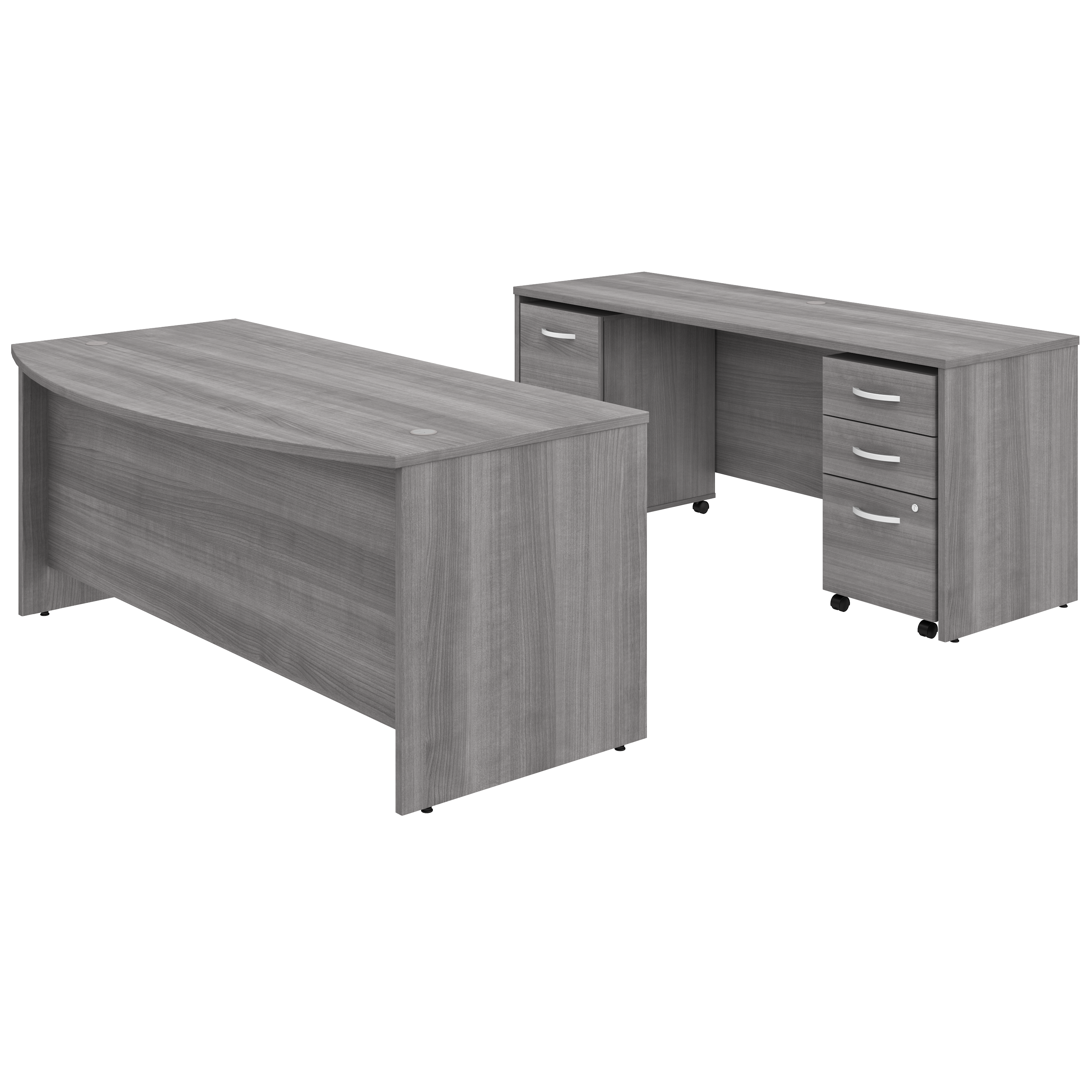 Shop Bush Business Furniture Studio C 72W x 36D Bow Front Desk and Credenza with Mobile File Cabinets 02 STC009PGSU #color_platinum gray