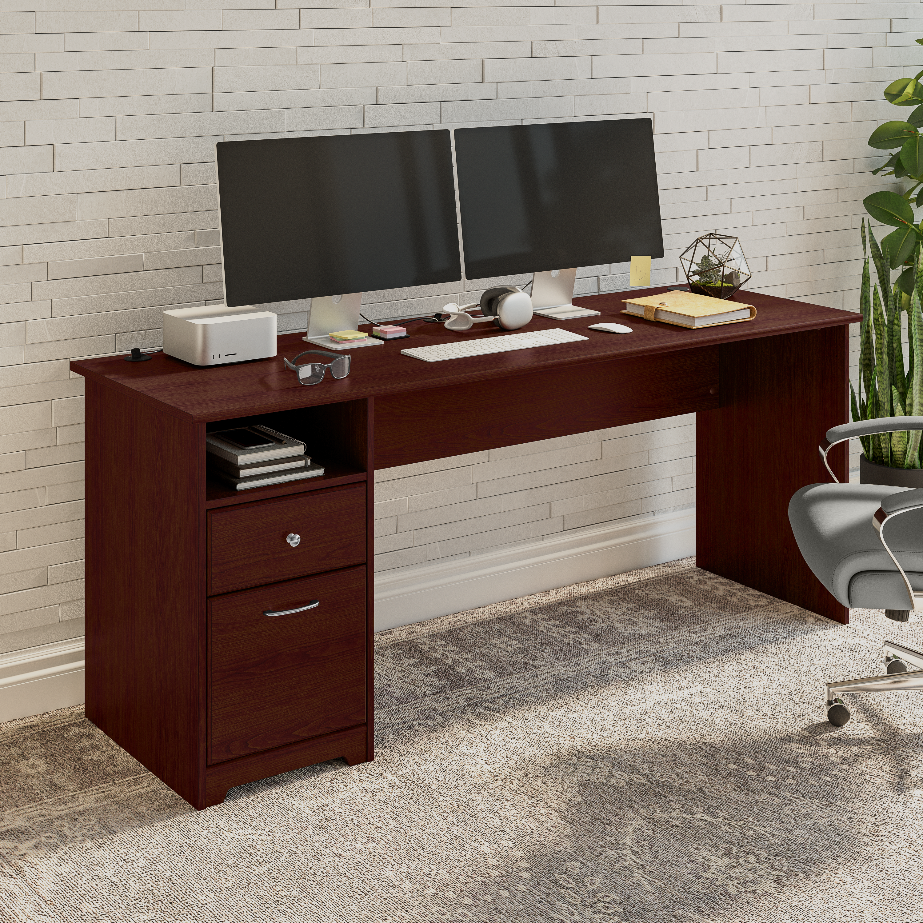 Shop Bush Furniture Cabot 72W Computer Desk with Drawers 01 WC31472 #color_harvest cherry