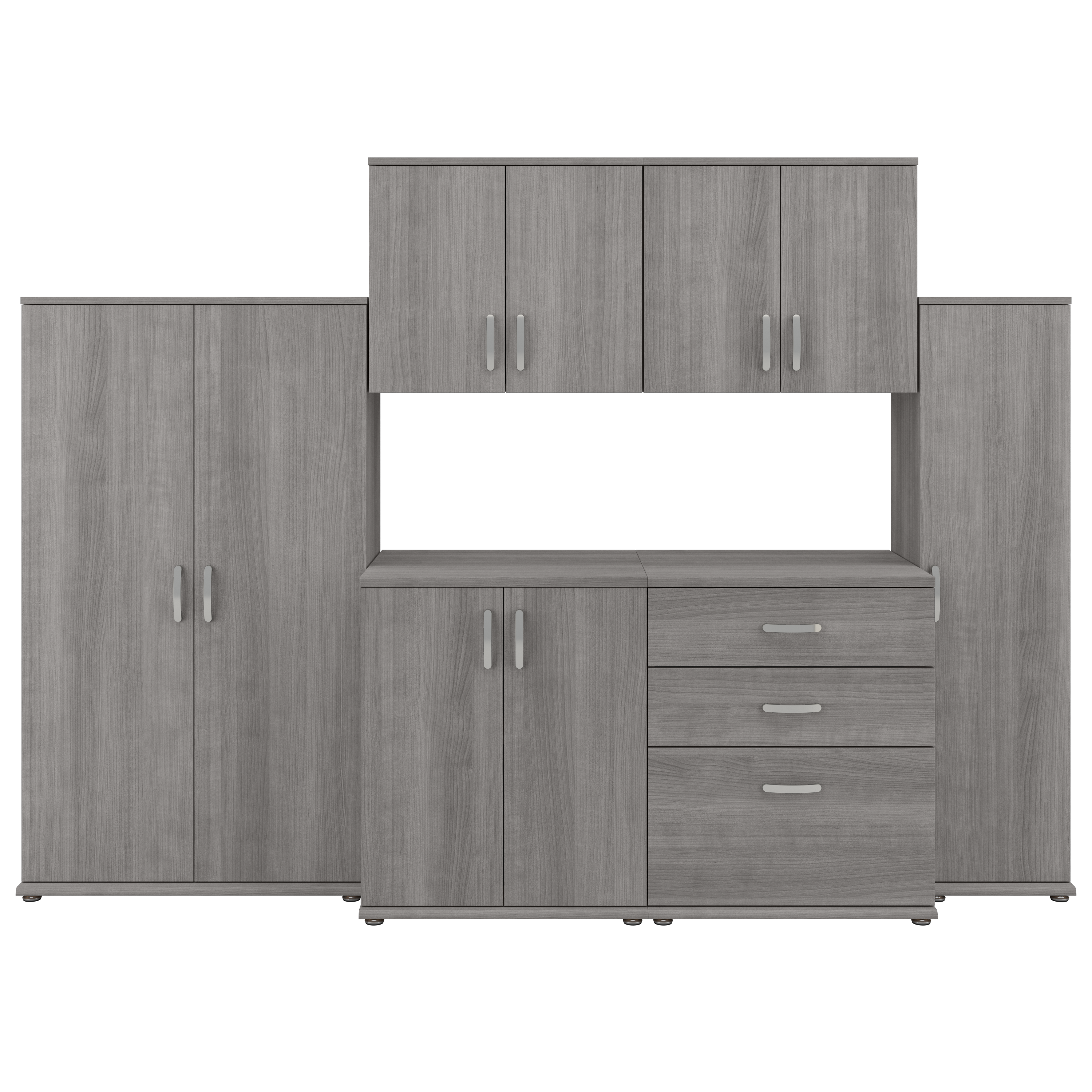 Shop Bush Business Furniture Universal 6 Piece Modular Garage Storage Set with Floor and Wall Cabinets 02 GAS002PG #color_platinum gray