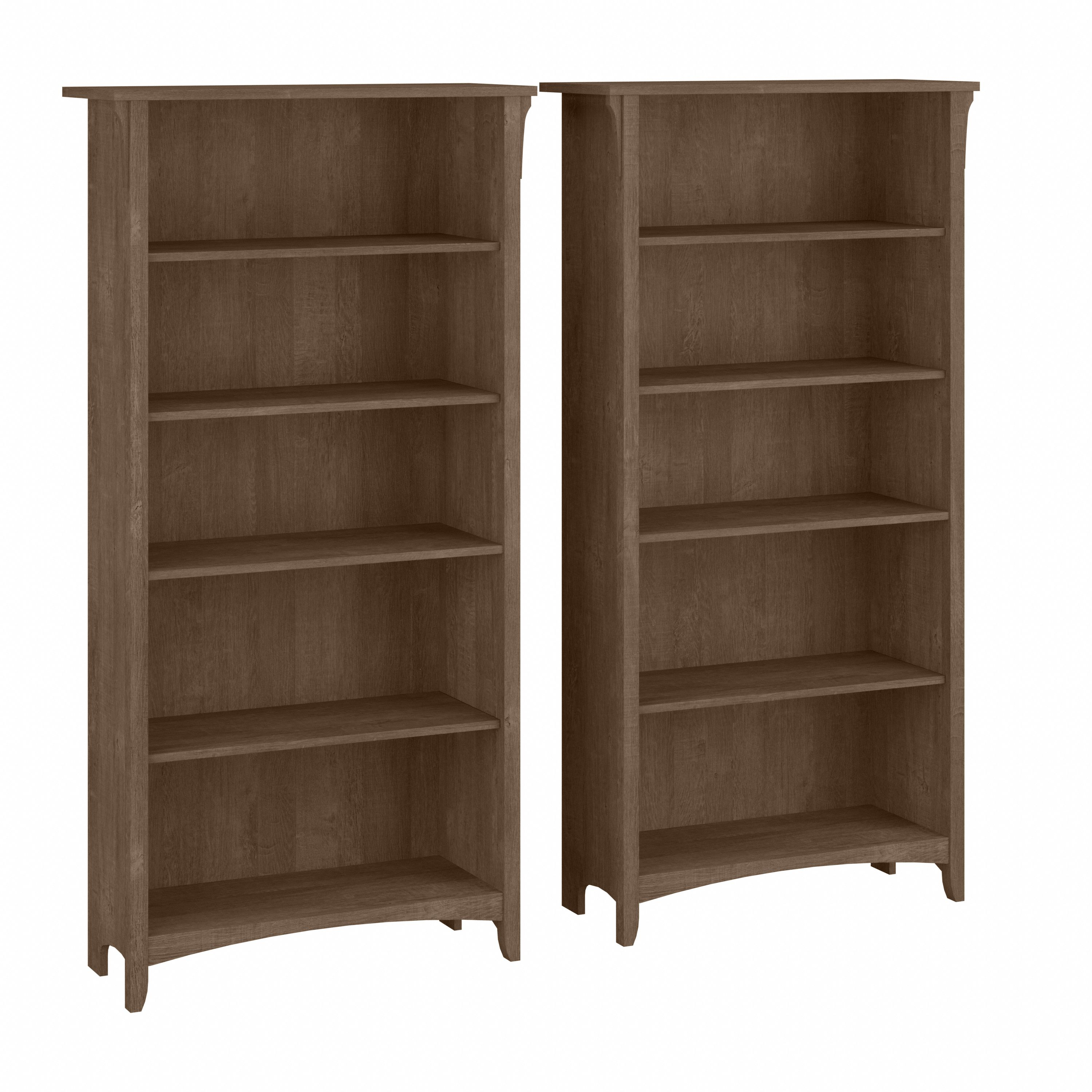 Shop Bush Furniture Salinas Tall 5 Shelf Bookcase - Set of 2 02 SAL036ABR #color_ash brown