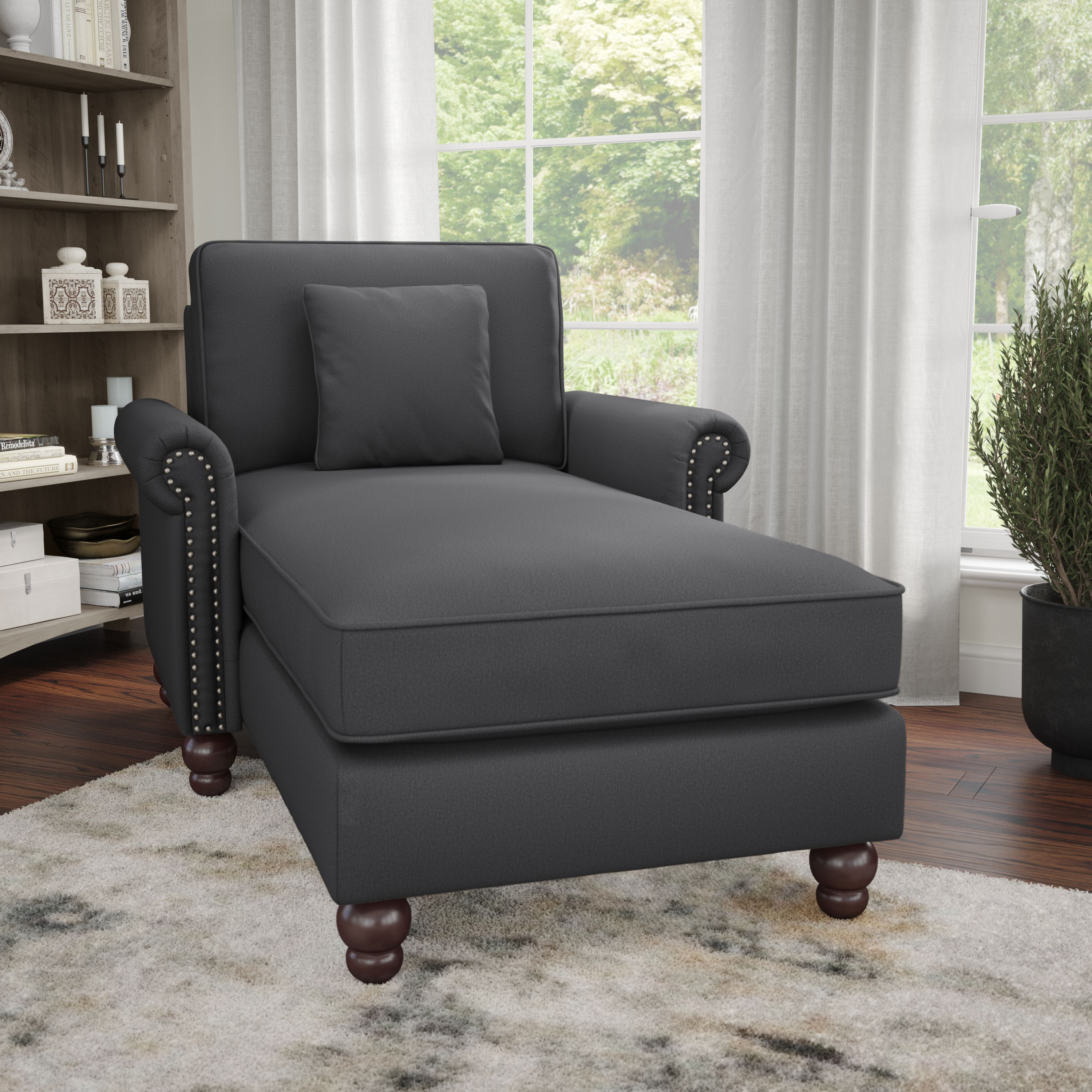 Shop Bush Furniture Coventry Chaise Lounge with Arms 01 CVM41BCGH-03K #color_charcoal gray herringbone fabr