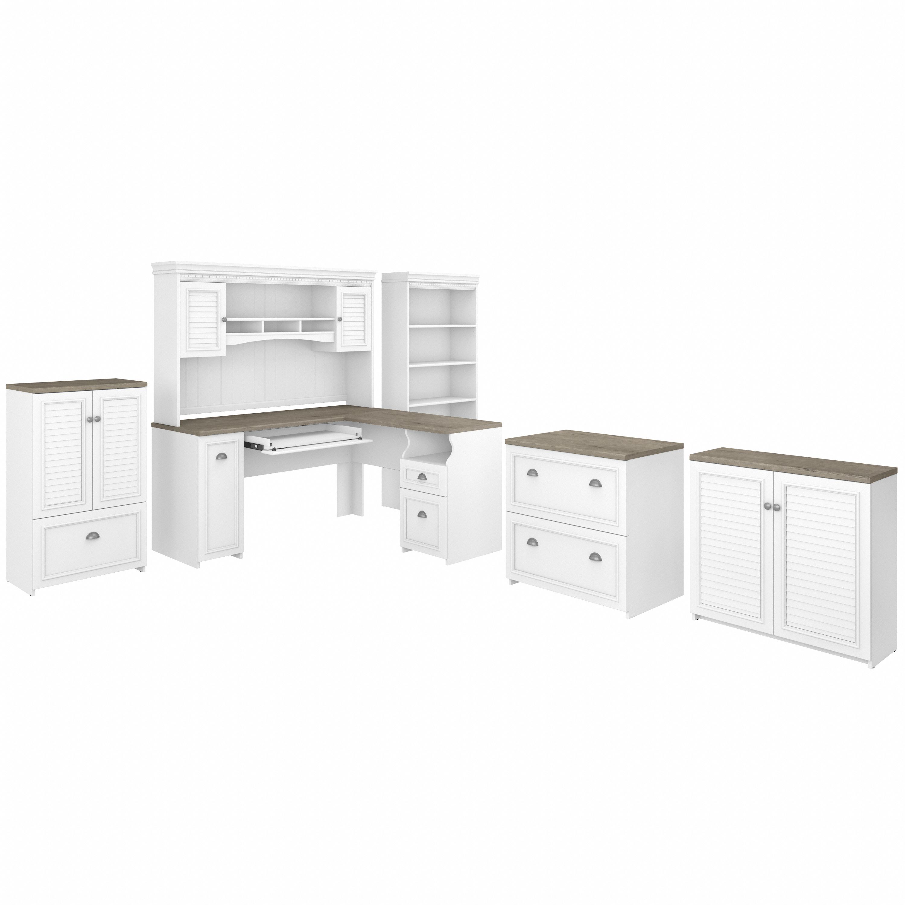 Shop Bush Furniture Fairview 60W L Shaped Desk with Hutch, Bookcase, Storage and File Cabinets 02 FV014G2W #color_shiplap gray/pure white