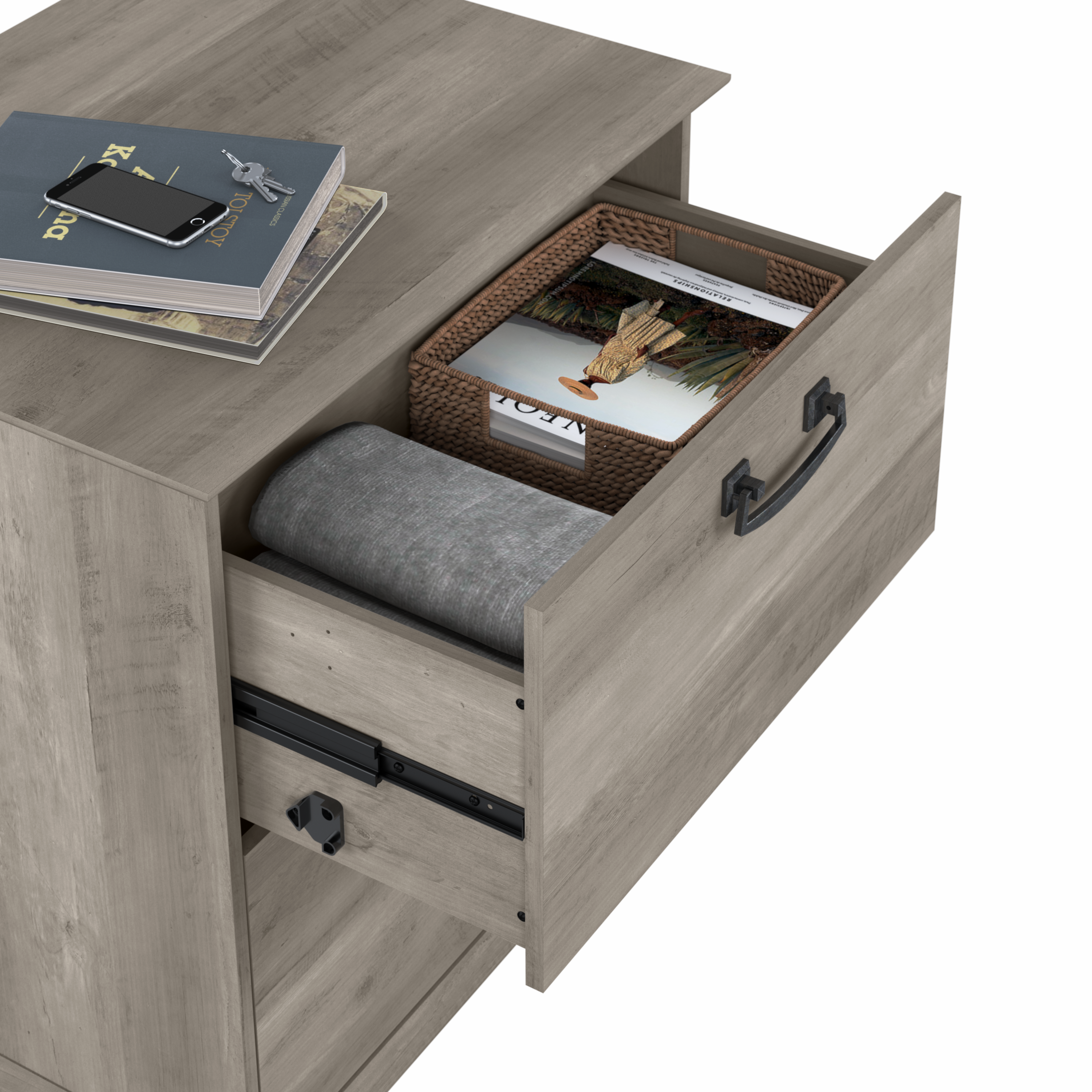 Shop Bush Furniture Homestead Farmhouse 2 Drawer Accent Cabinet 04 HOF129DG-Z #color_driftwood gray