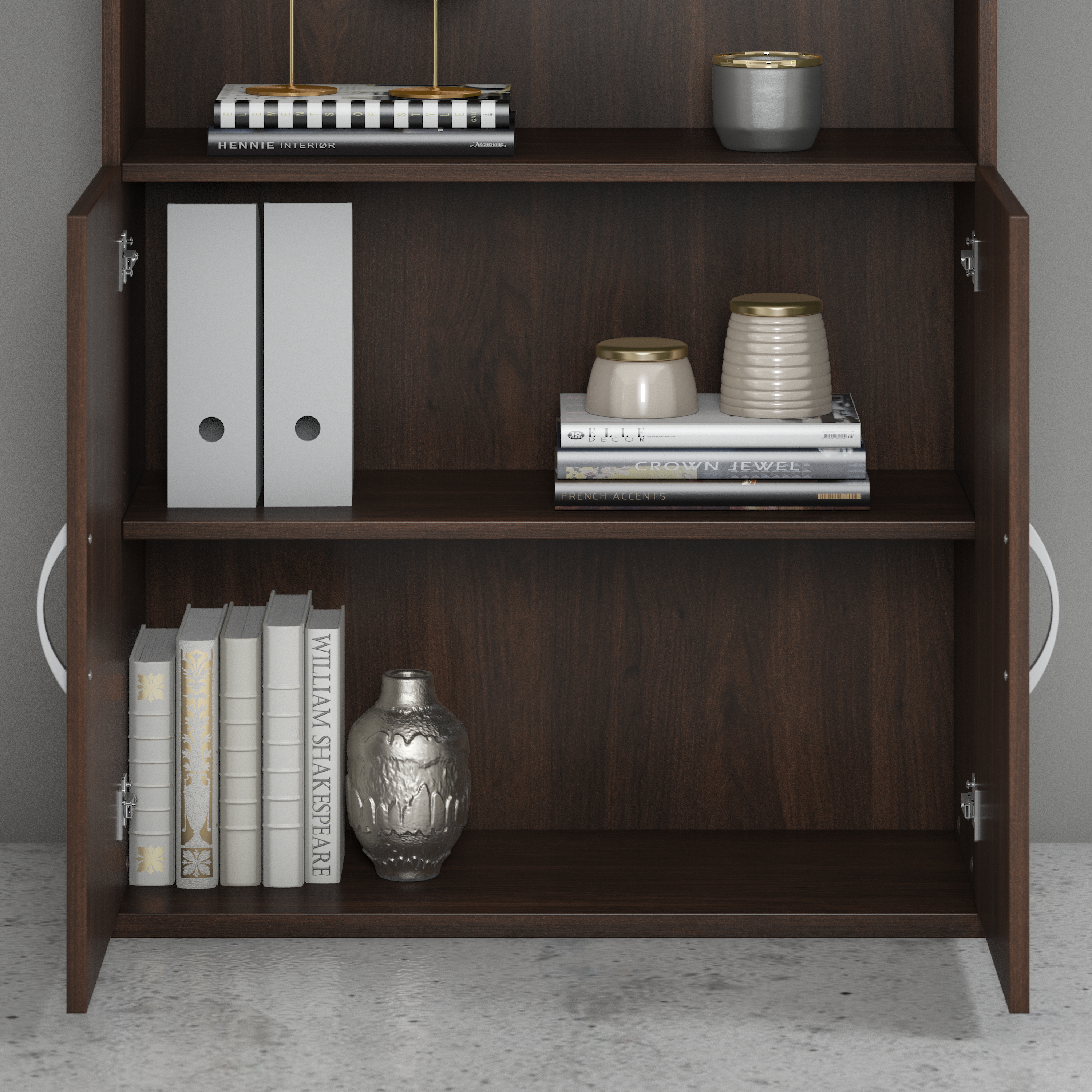 Shop Bush Business Furniture Hybrid Tall 5 Shelf Bookcase with Doors 03 HYB024BW #color_black walnut