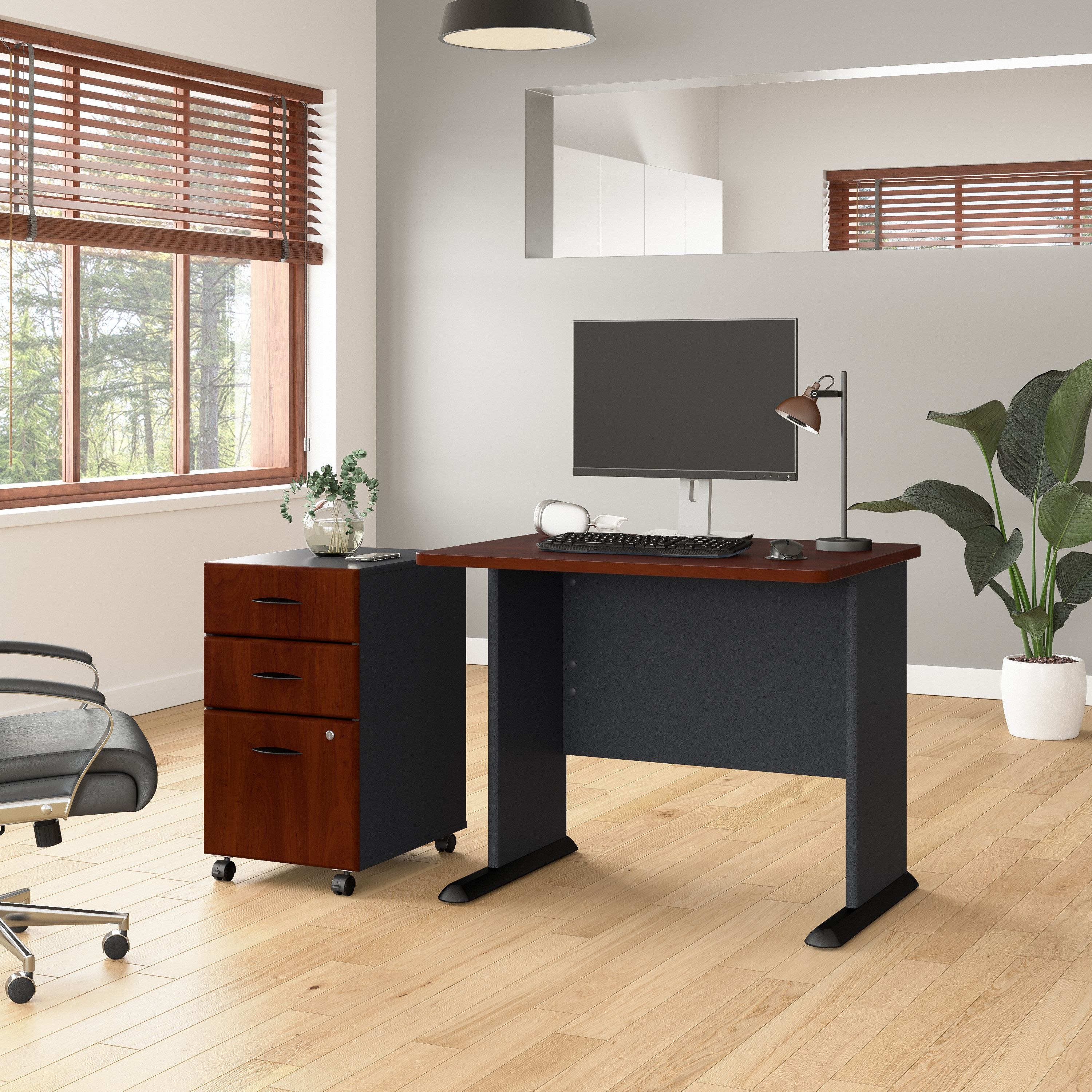 Shop Bush Business Furniture Series A 36W Desk with Mobile File Cabinet 01 SRA024HCSU #color_hansen cherry/galaxy