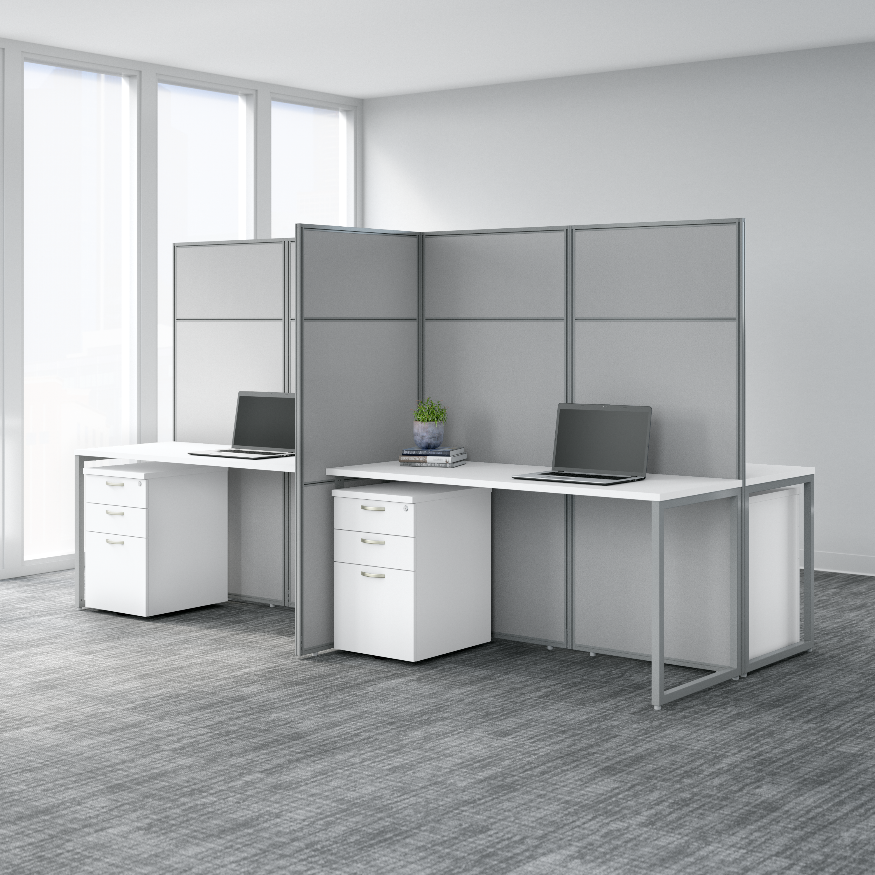 Shop Bush Business Furniture Easy Office 60W 2 Person Cubicle Desk Workstation with 66H Panels 08 EODH460WH-03K #color_pure white/silver gray fabric