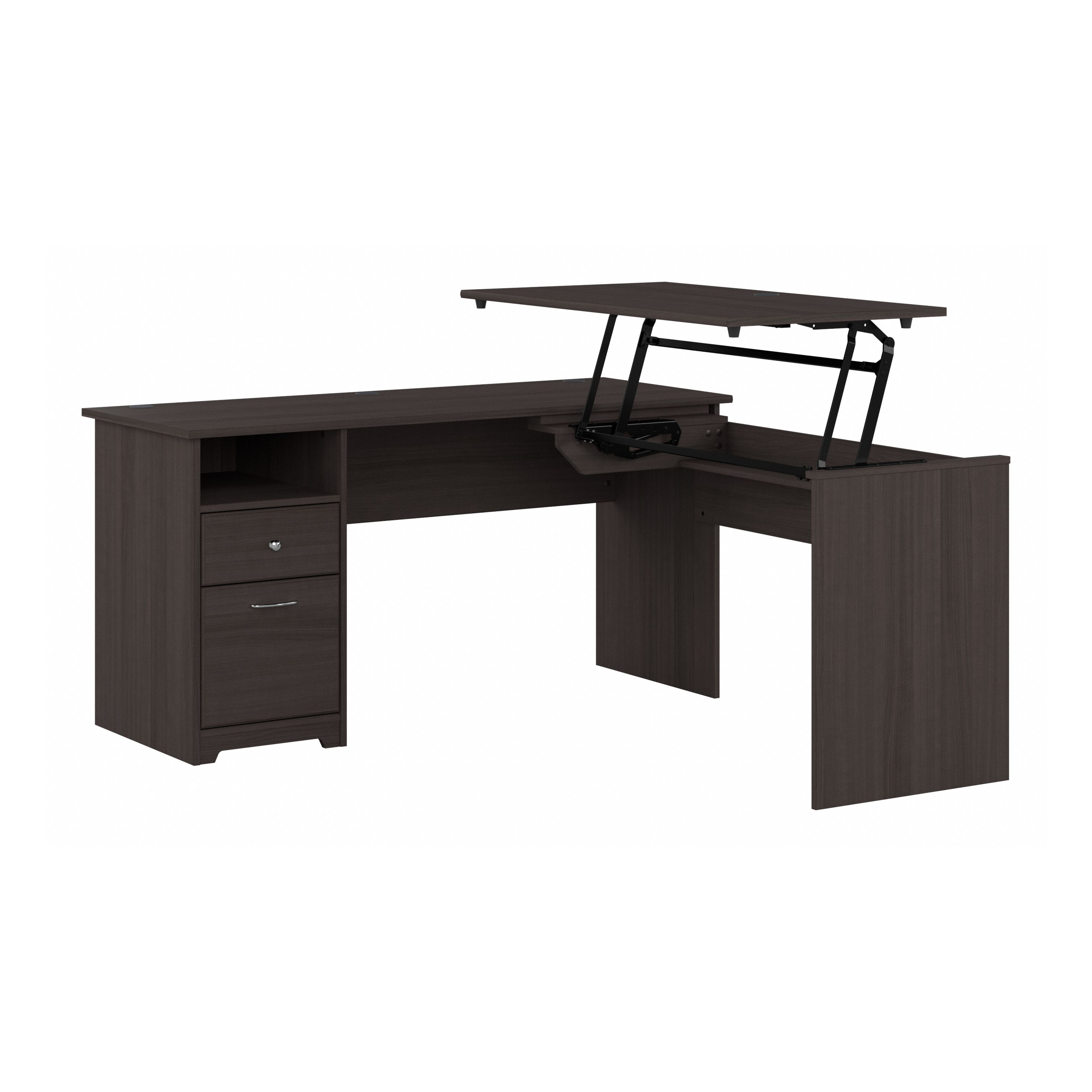 Shop Bush Furniture Cabot 60W 3 Position Sit to Stand L Shaped Desk 02 CAB043HRG #color_heather gray