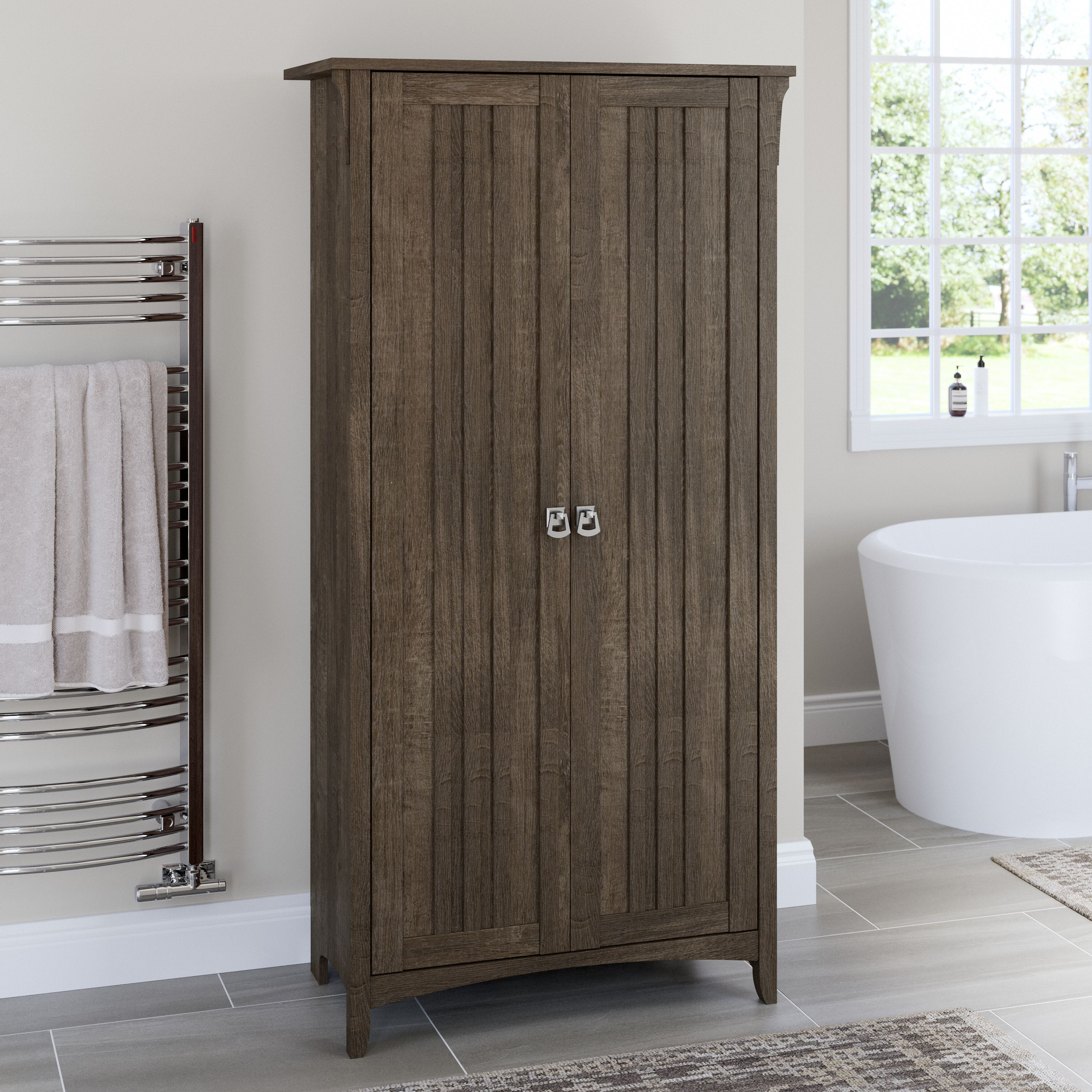 Shop Bush Furniture Salinas Bathroom Storage Cabinet with Doors 01 SAL015ABR #color_ash brown