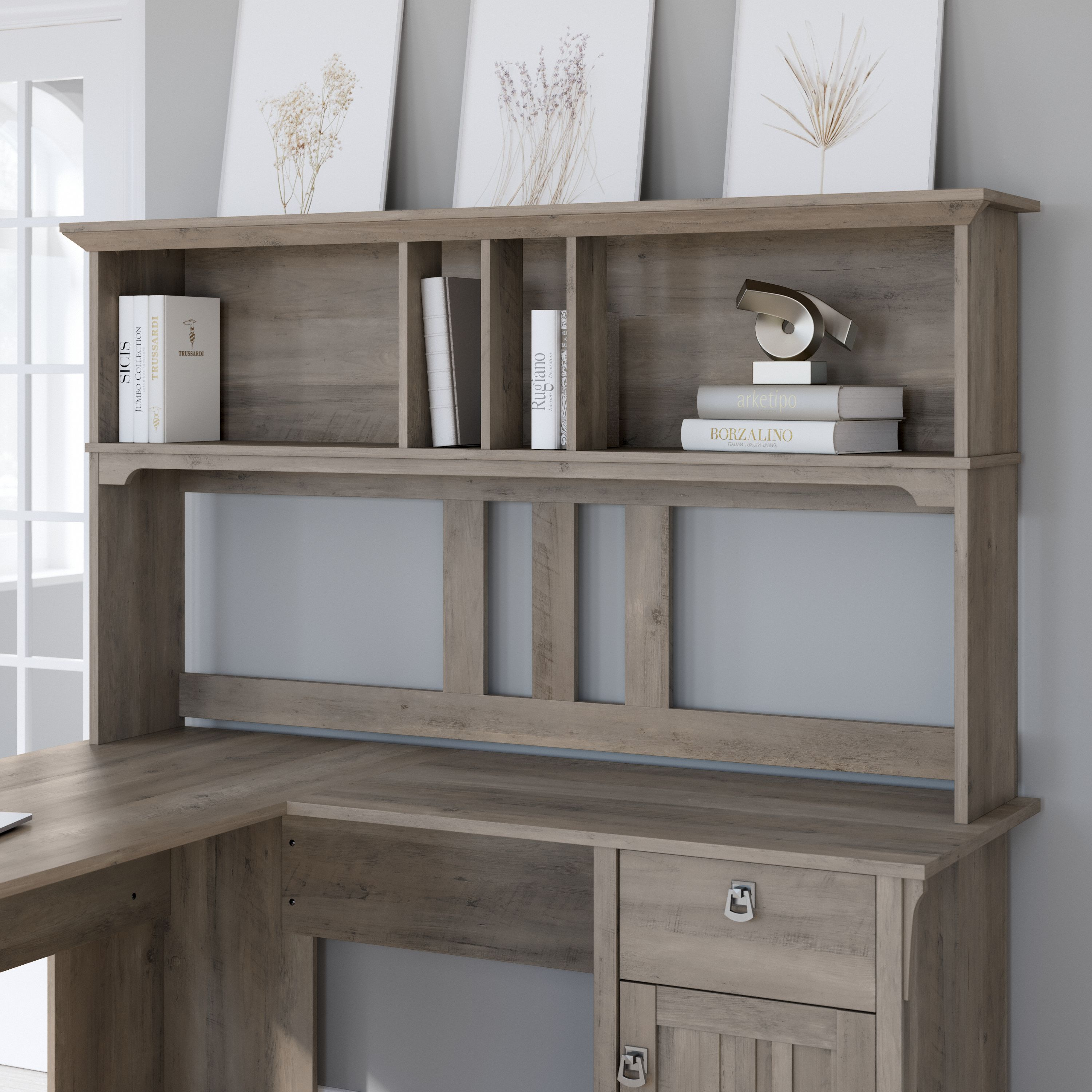 Shop Bush Furniture Salinas 60W Hutch for L Shaped Desk 01 SAH160DG-03 #color_driftwood gray