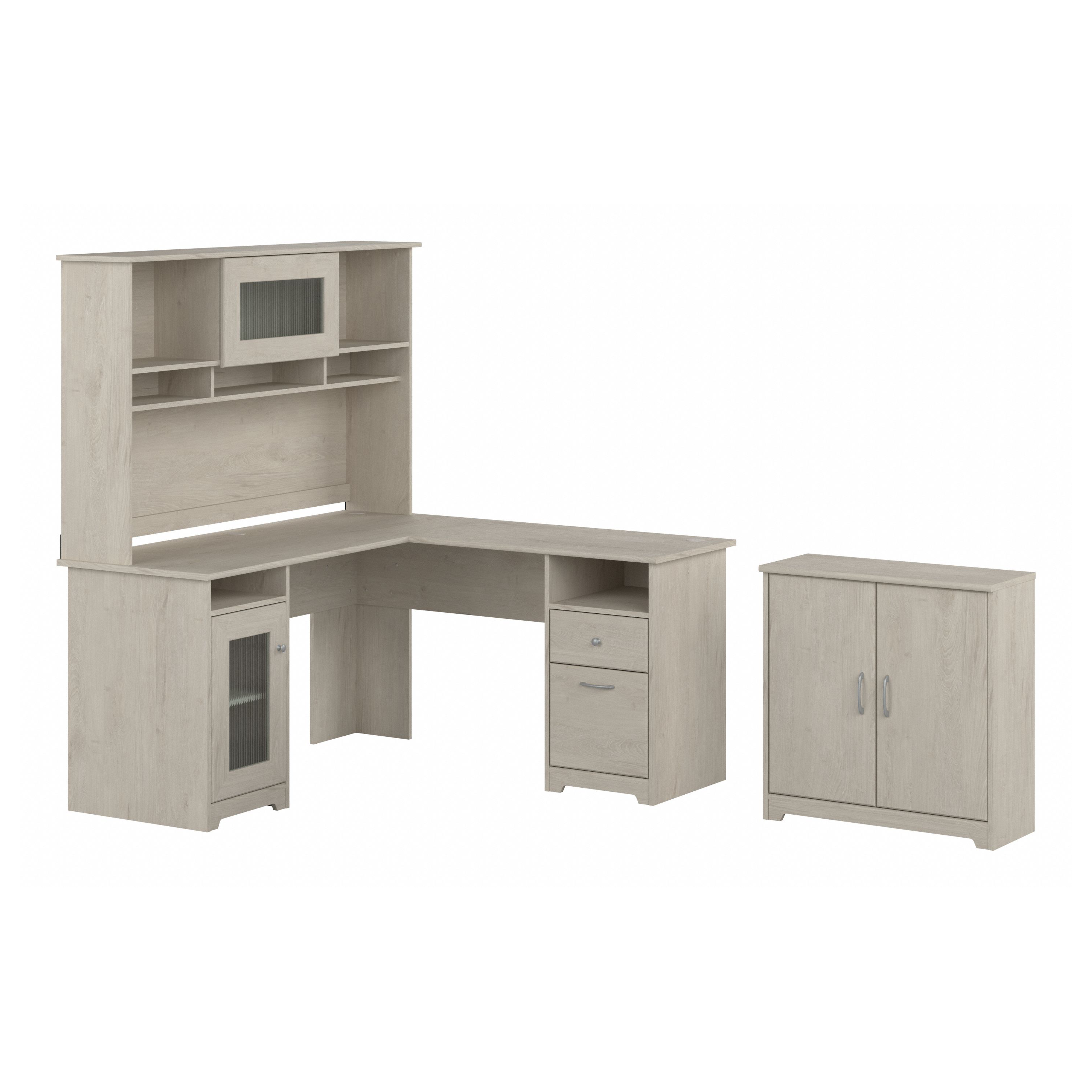 Shop Bush Furniture Cabot 60W L Shaped Computer Desk with Hutch and Small Storage Cabinet 02 CAB016LW #color_linen white oak