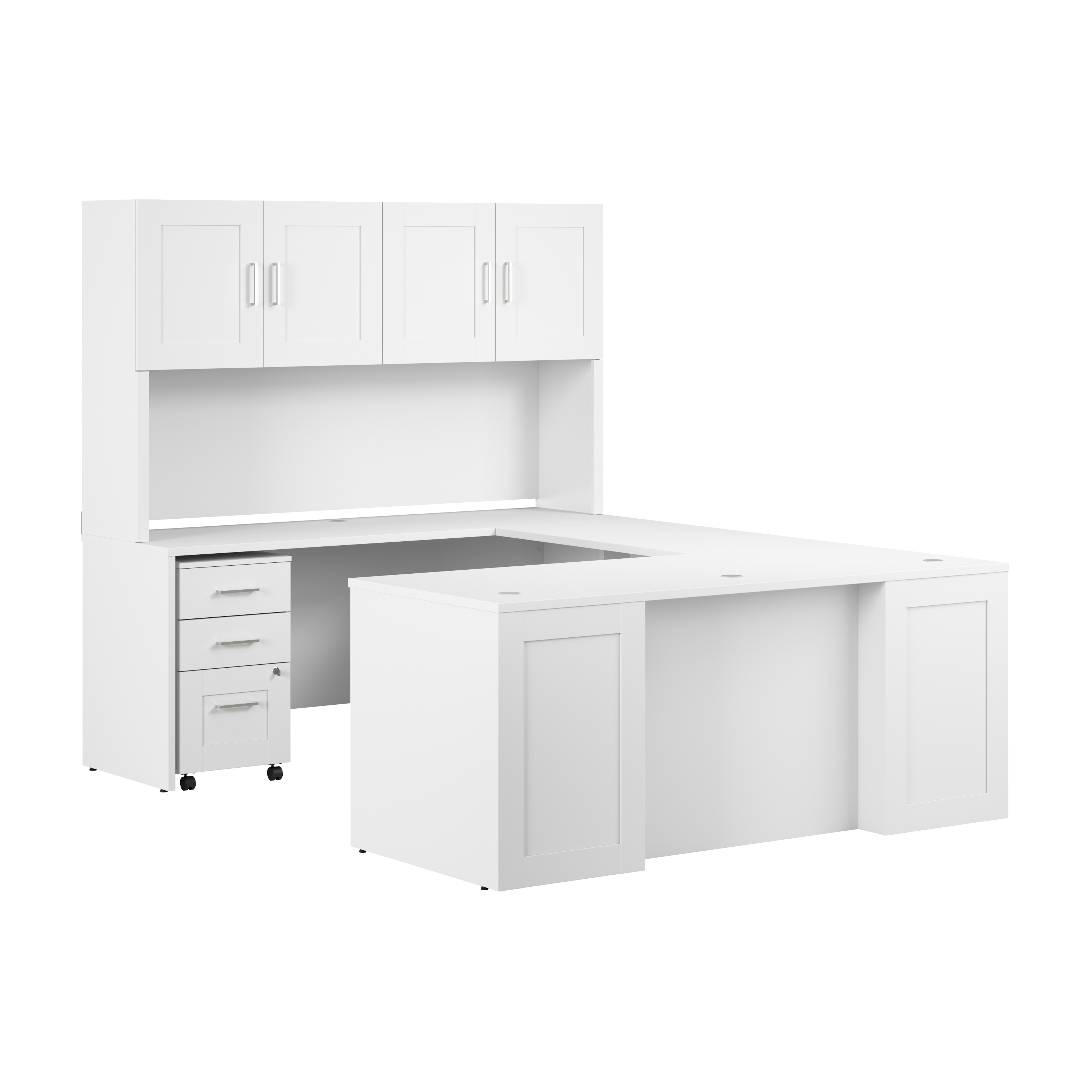 Shop Bush Business Furniture Hampton Heights 72W x 30D U Station with Hutch and 3 Drawer Mobile File Cabinet 02 HHD003WH #color_white