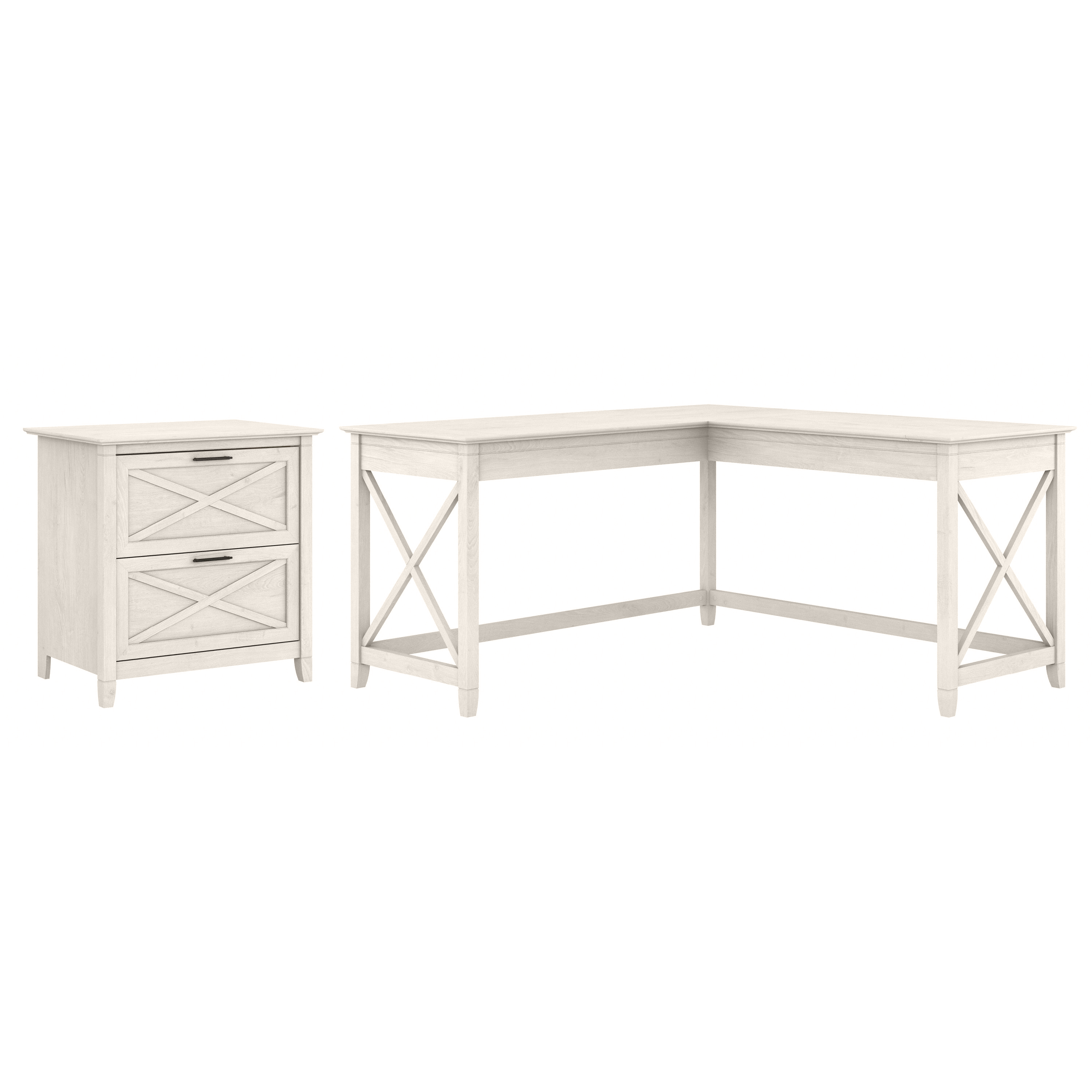 Shop Bush Furniture Key West 60W L Shaped Desk with 2 Drawer Lateral File Cabinet 02 KWS014LW #color_linen white oak