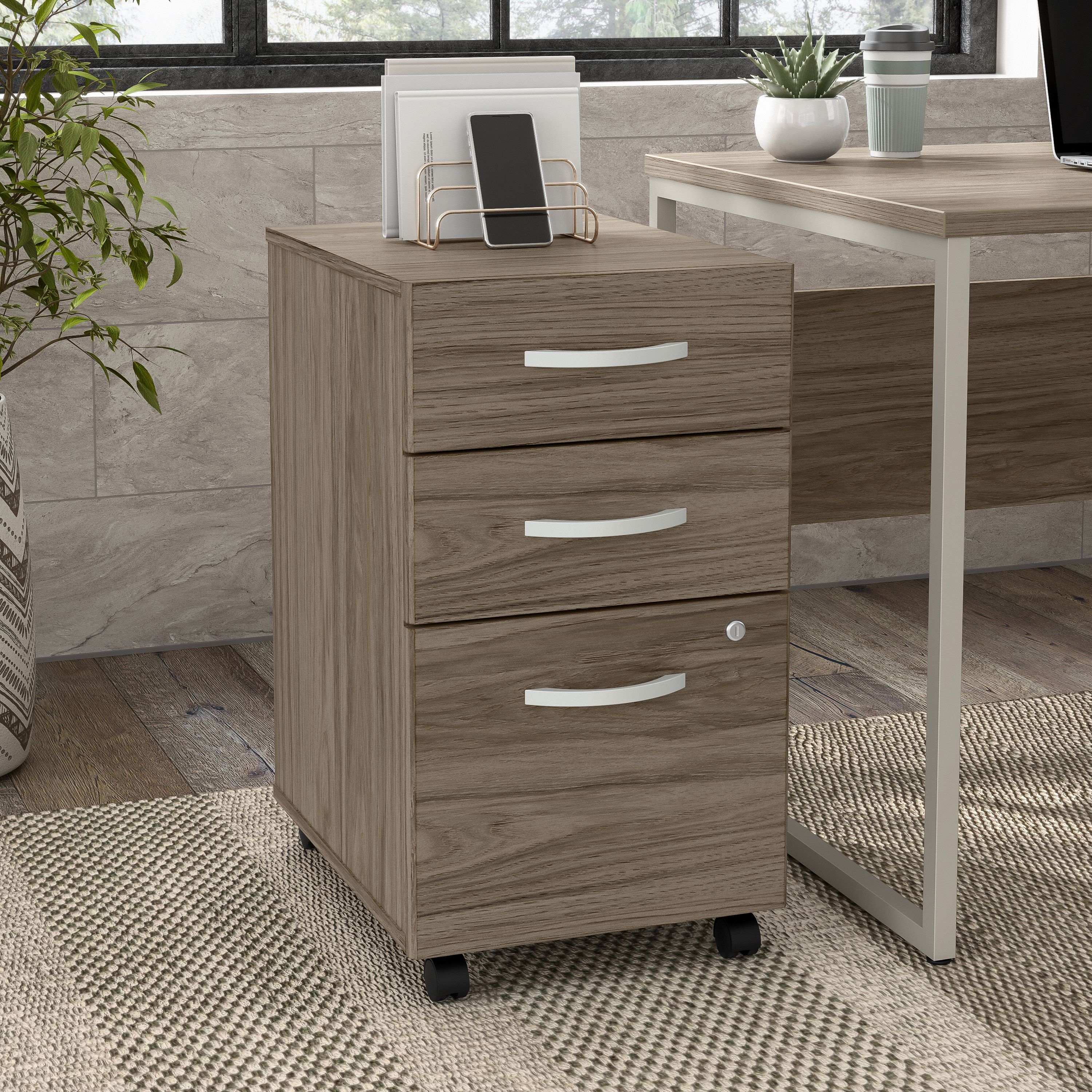 Shop Bush Business Furniture Hybrid 3 Drawer Mobile File Cabinet - Assembled 01 HYF216MHSU-Z #color_modern hickory