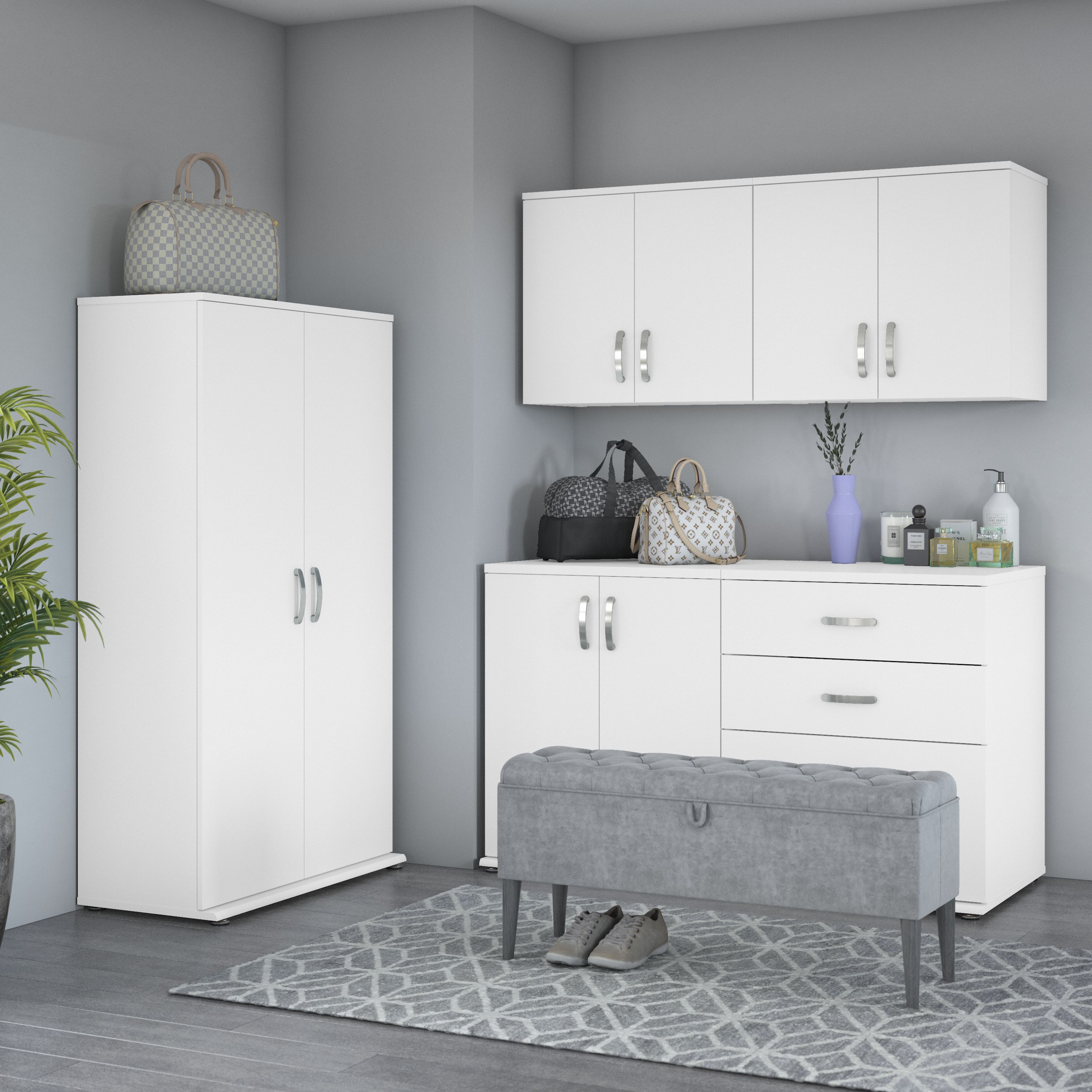 Shop Bush Business Furniture Universal 5 Piece Modular Closet Storage Set with Floor and Wall Cabinets 01 CLS003WH #color_white