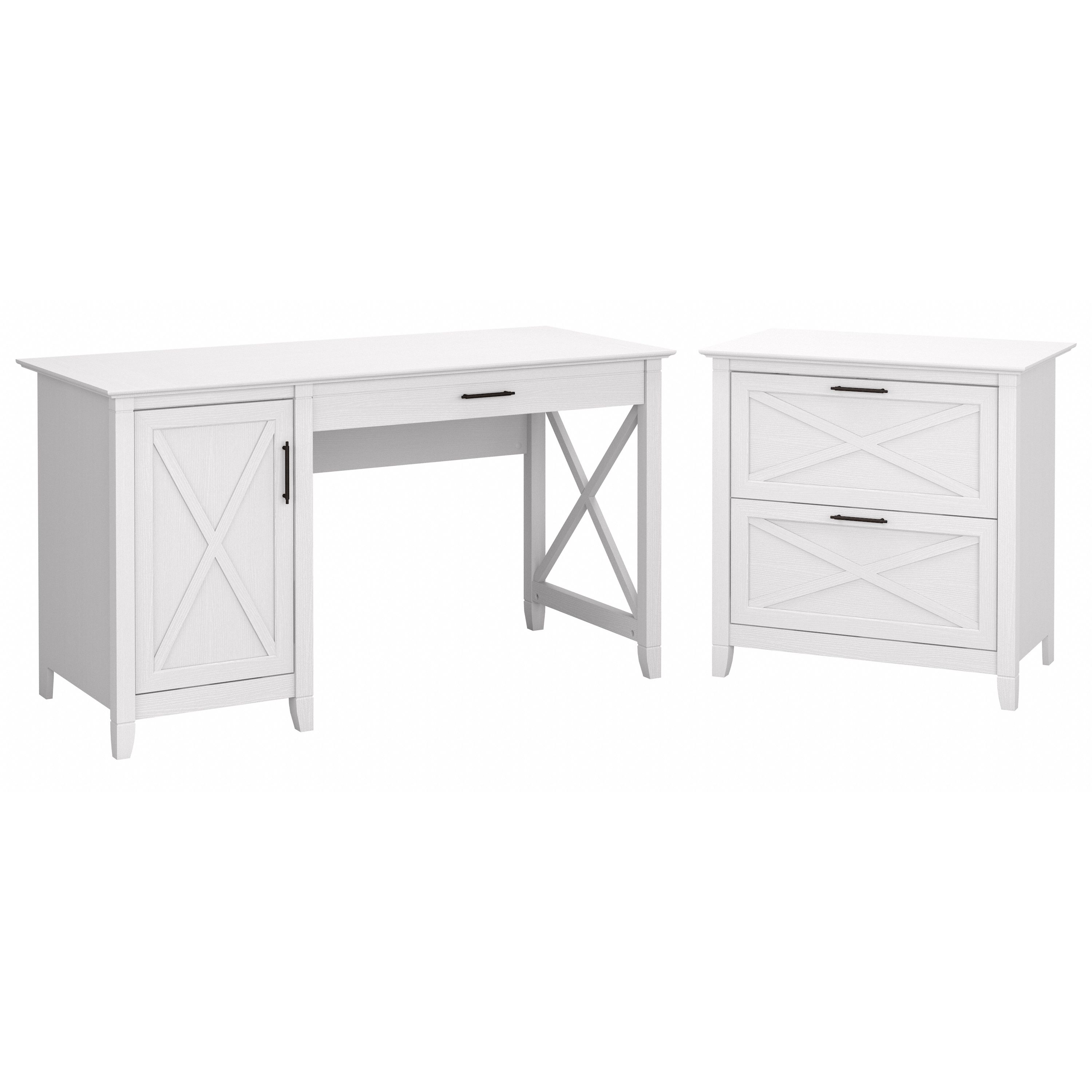Shop Bush Furniture Key West 54W Computer Desk with Storage and 2 Drawer Lateral File Cabinet 02 KWS008WT #color_pure white oak