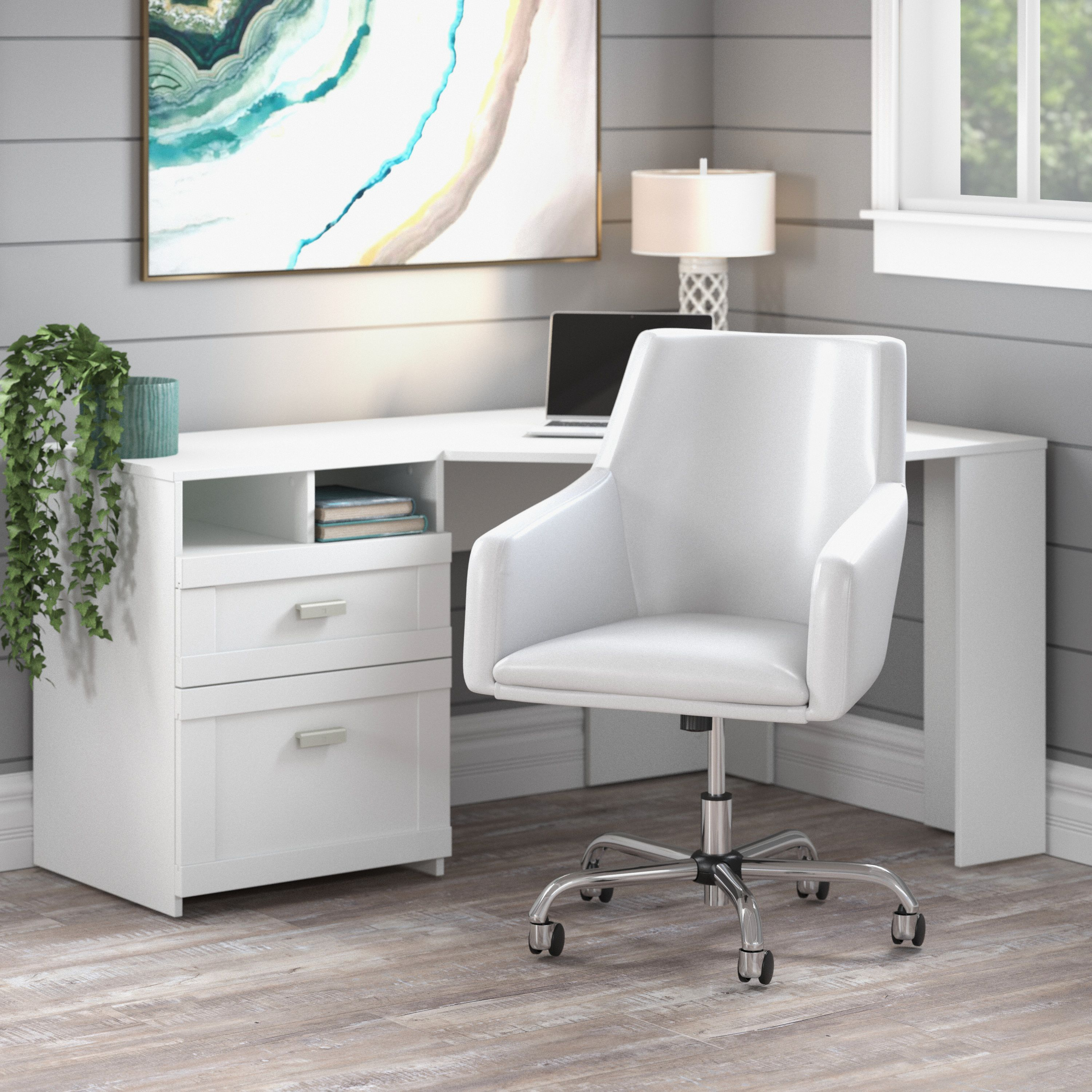 Shop Bush Furniture Wheaton 60W Reversible Corner Desk and Chair Set 01 WH003WH #color_pure white