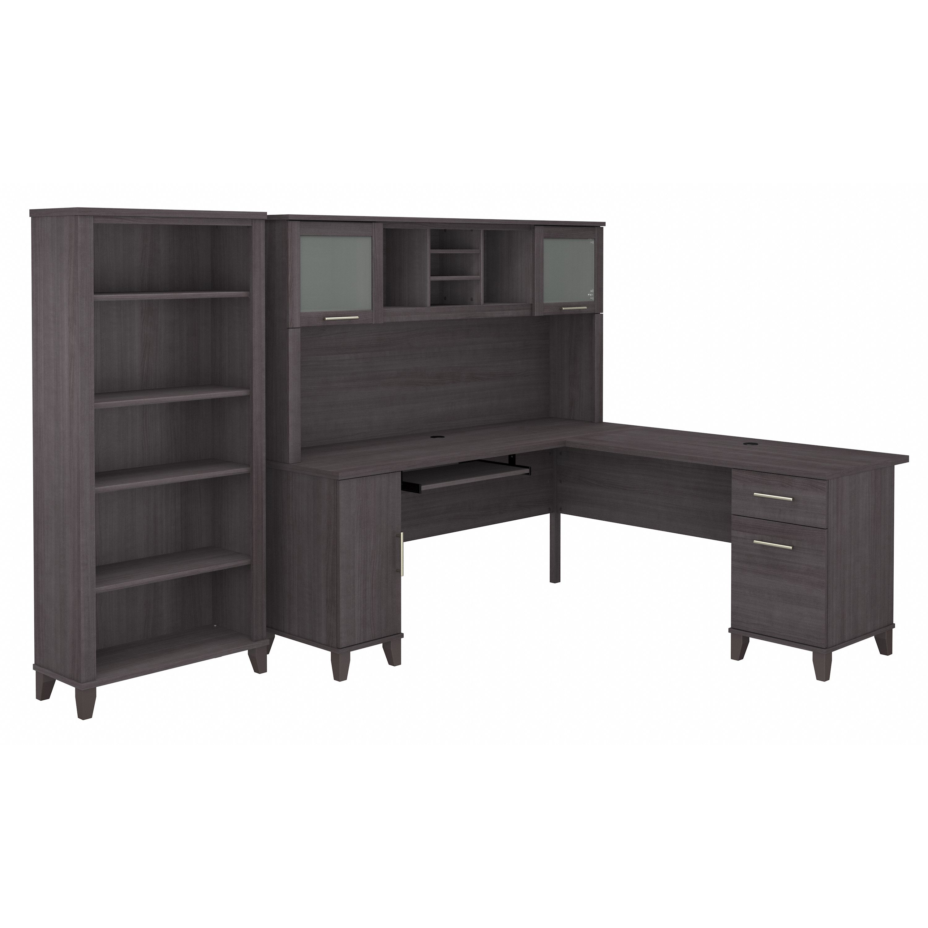 Shop Bush Furniture Somerset 72W L Shaped Desk with Hutch and 5 Shelf Bookcase 02 SET011SG #color_storm gray