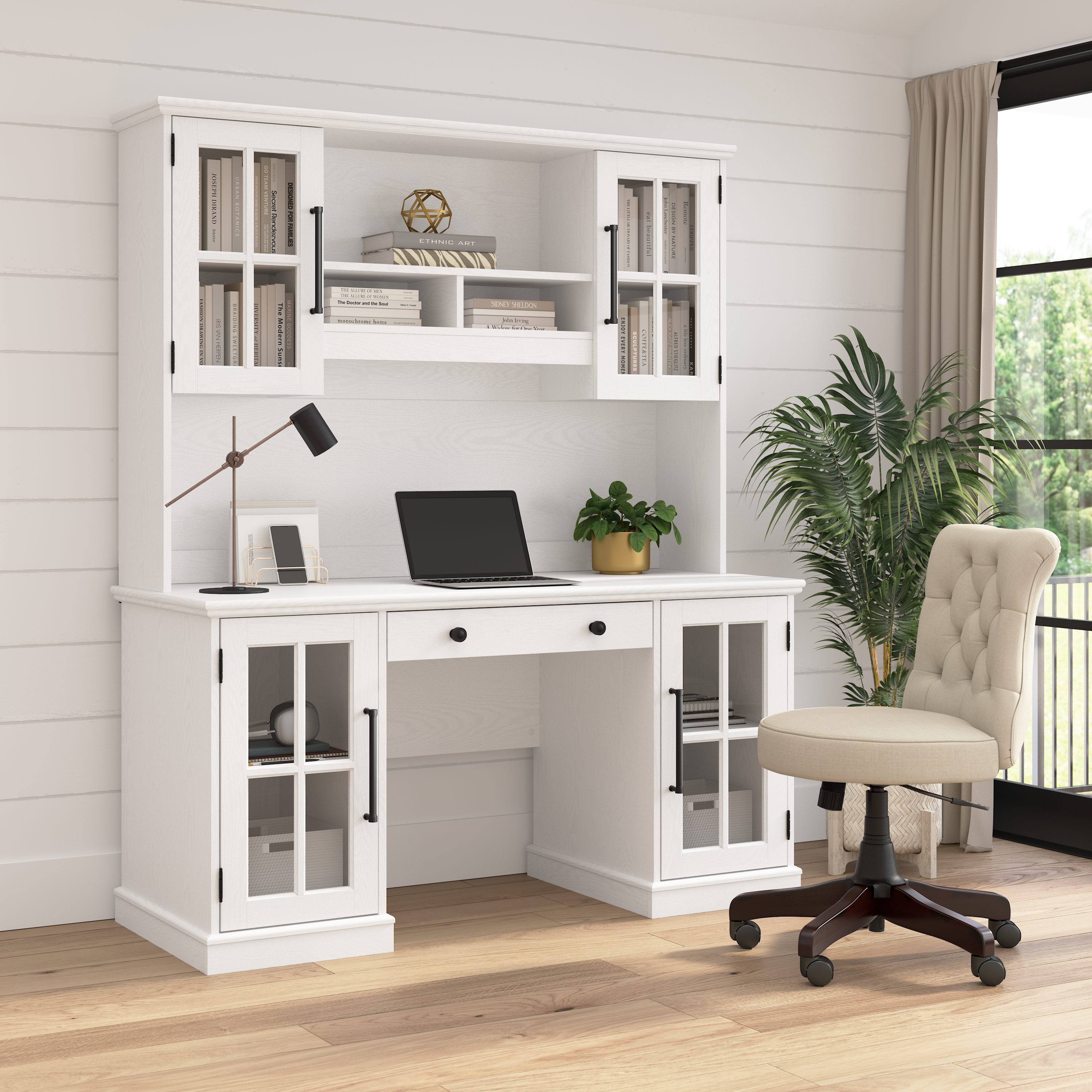 Shop Bush Furniture Westbrook 60W Computer Desk with Hutch and Storage 01 WBK003WAS #color_white ash