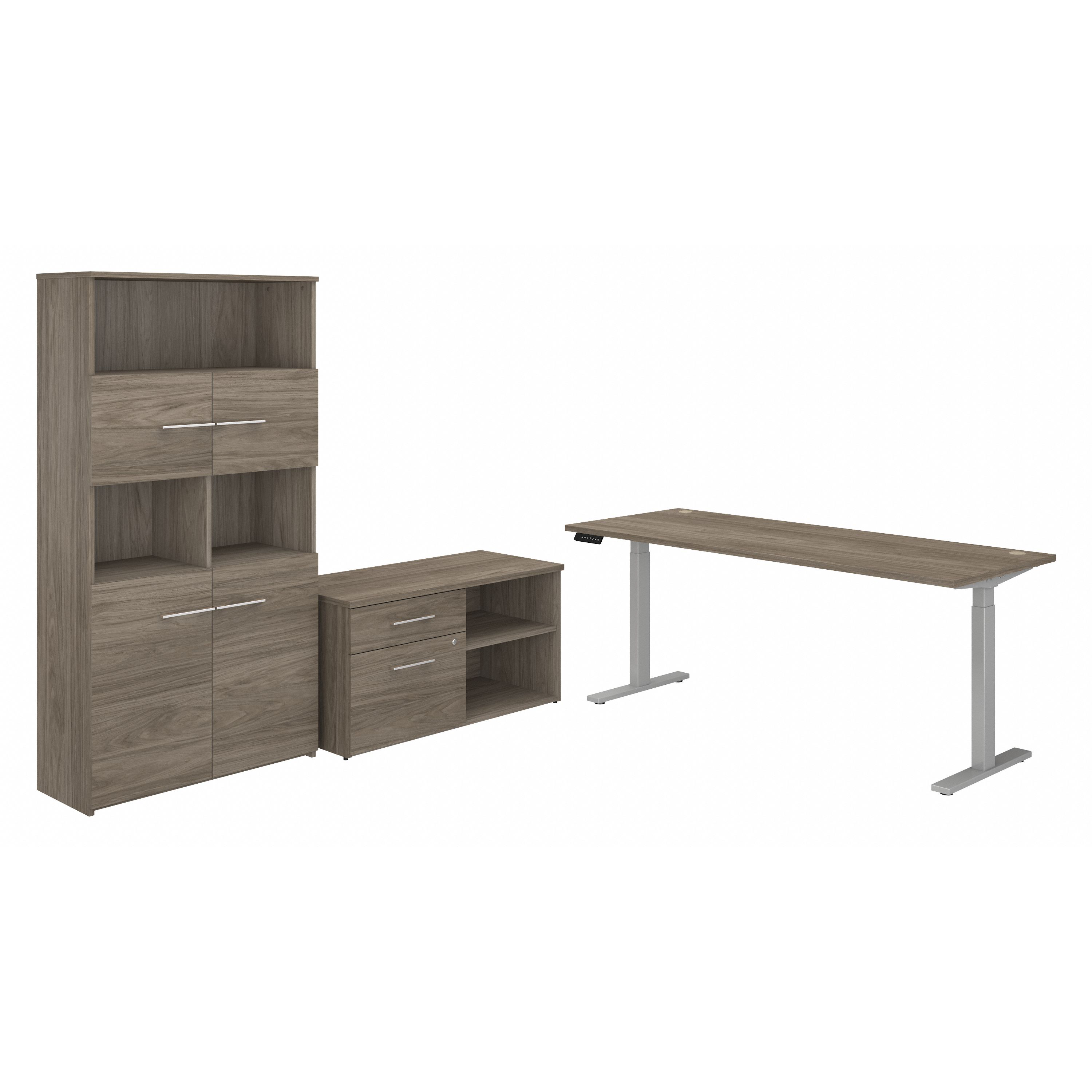 Shop Bush Business Furniture Office 500 72W Height Adjustable Standing Desk with Storage and Bookcase 02 OF5006MHSU #color_modern hickory