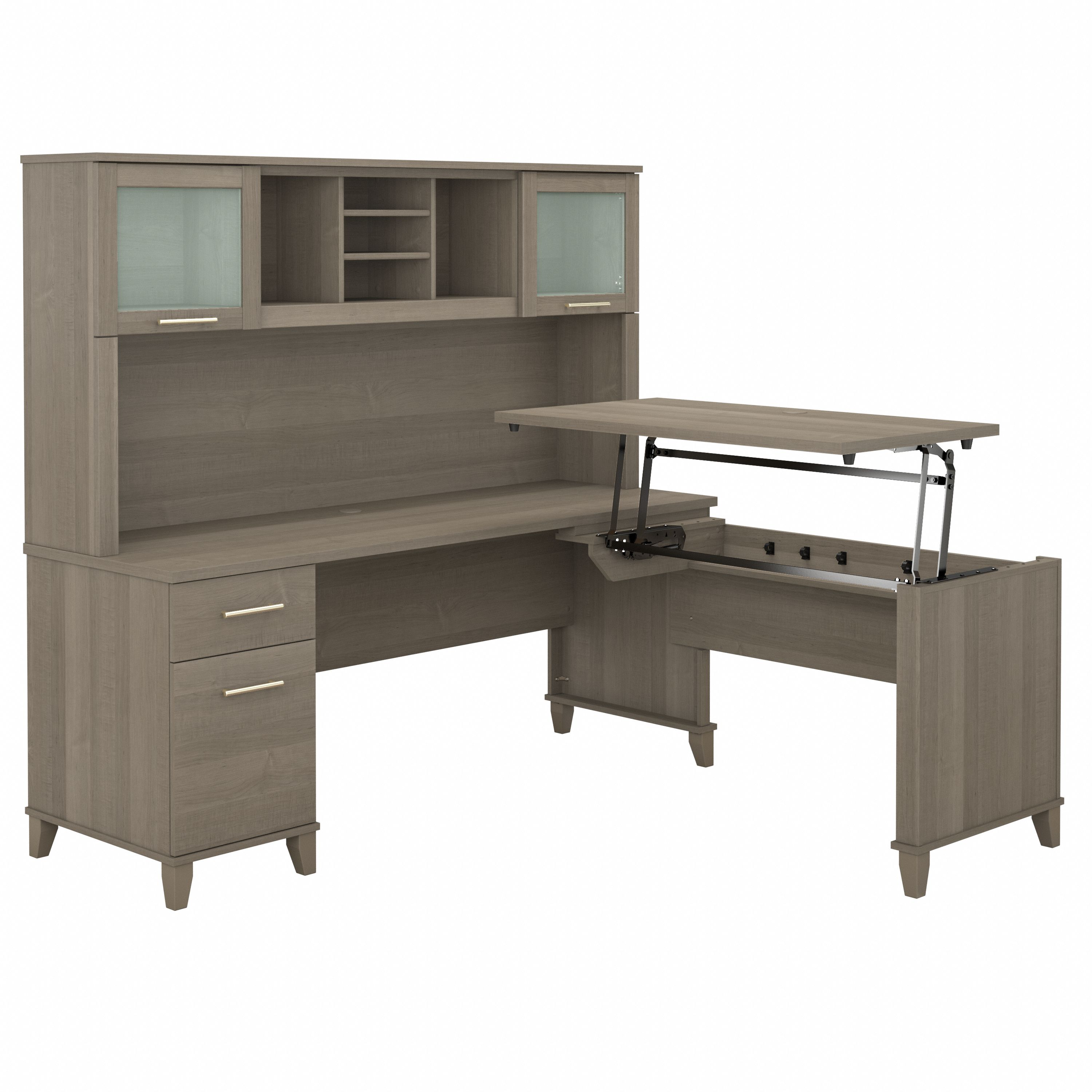 Shop Bush Furniture Somerset 72W 3 Position Sit to Stand L Shaped Desk with Hutch 02 SET015AG #color_ash gray