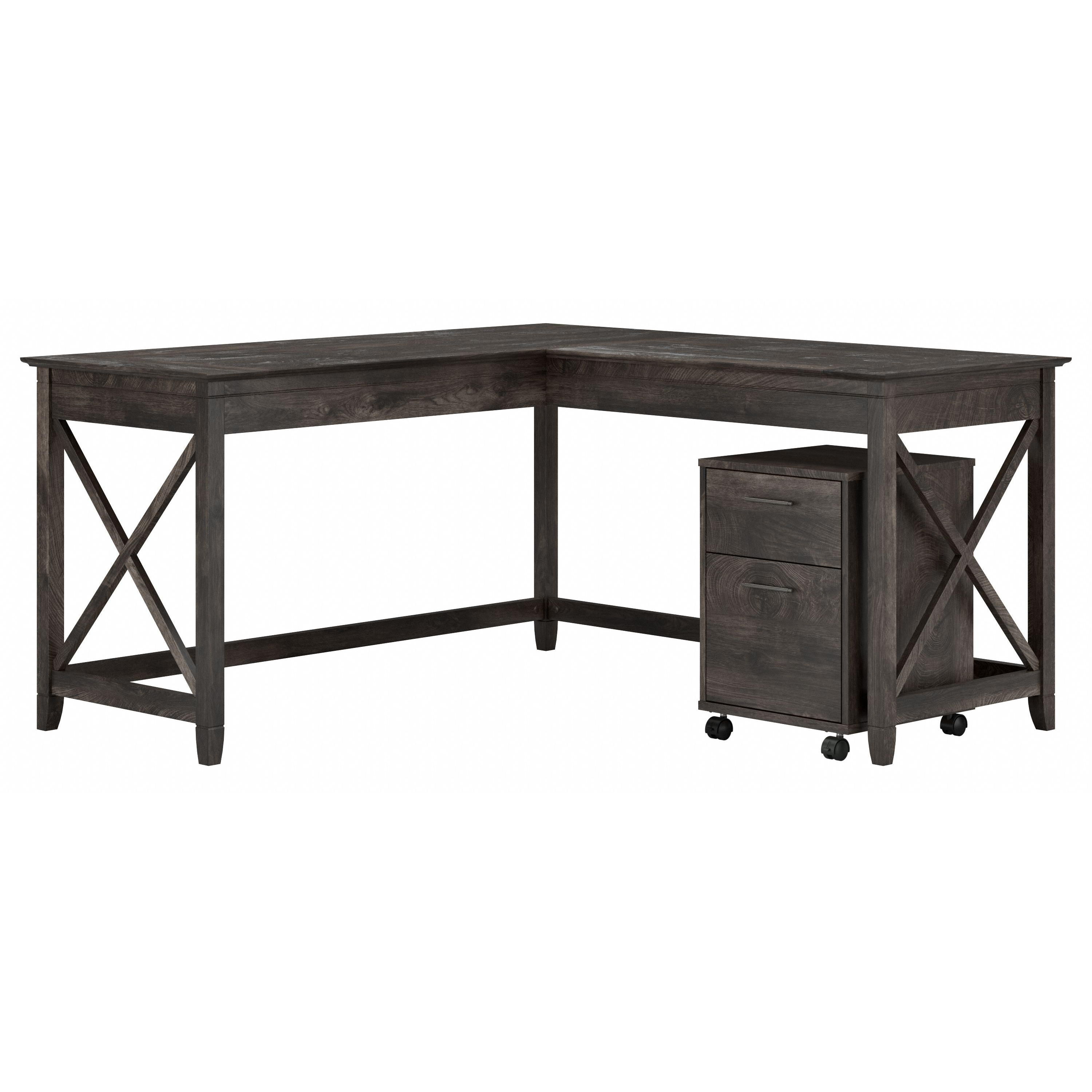 Shop Bush Furniture Key West 60W L Shaped Desk with 2 Drawer Mobile File Cabinet 02 KWS013GH #color_dark gray hickory