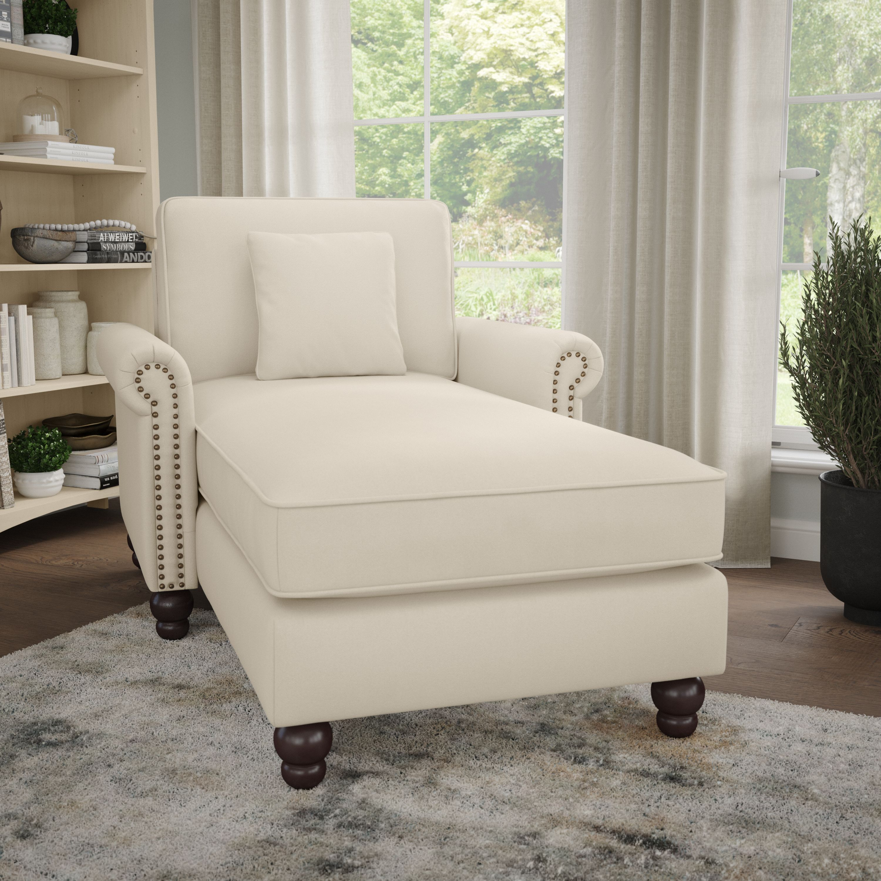 Shop Bush Furniture Coventry Chaise Lounge with Arms 01 CVM41BCRH-03K #color_cream herringbone fabric