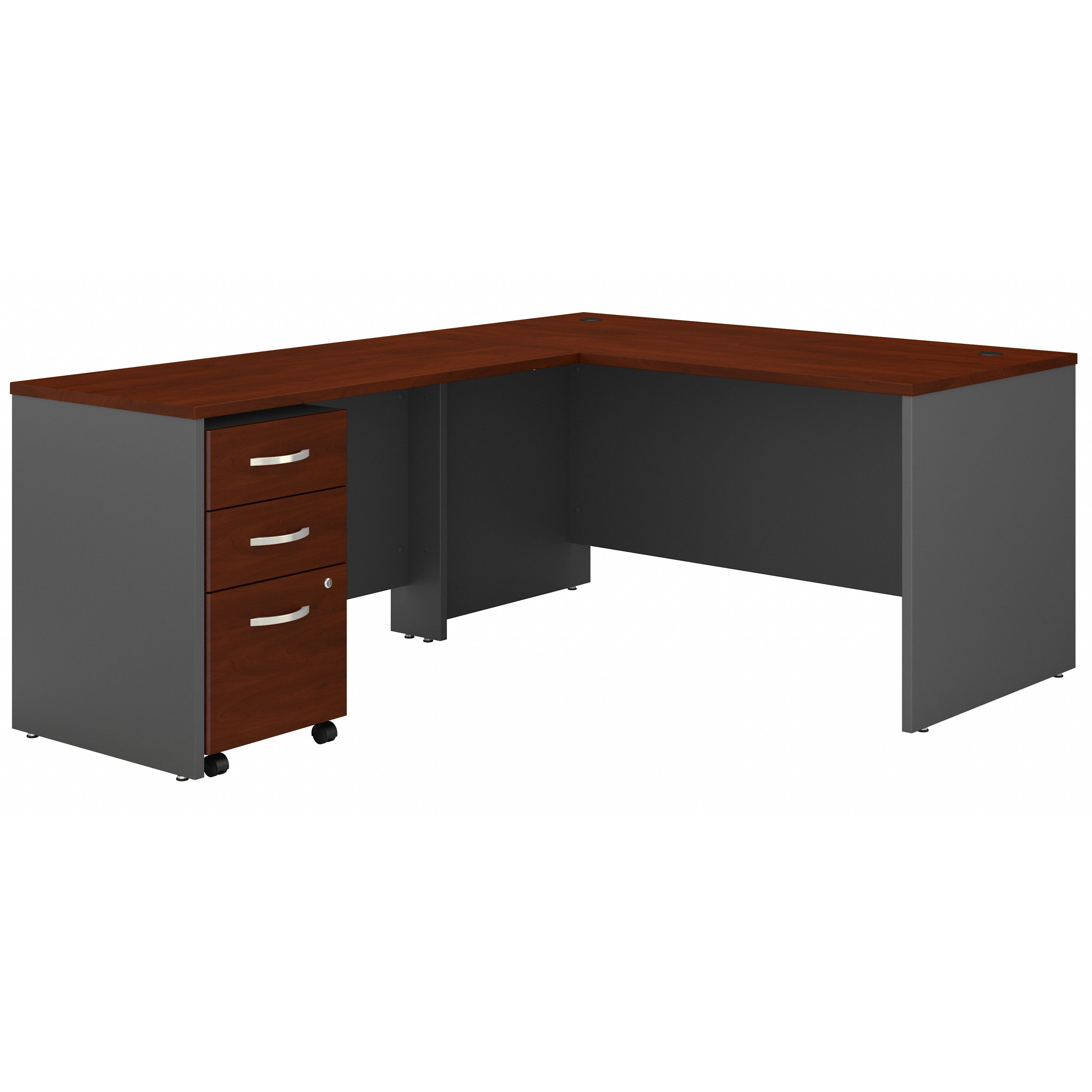 Shop Bush Business Furniture Series C 60W L Shaped Desk with 3 Drawer Mobile File Cabinet 02 SRC146HCSU #color_hansen cherry/graphite gray