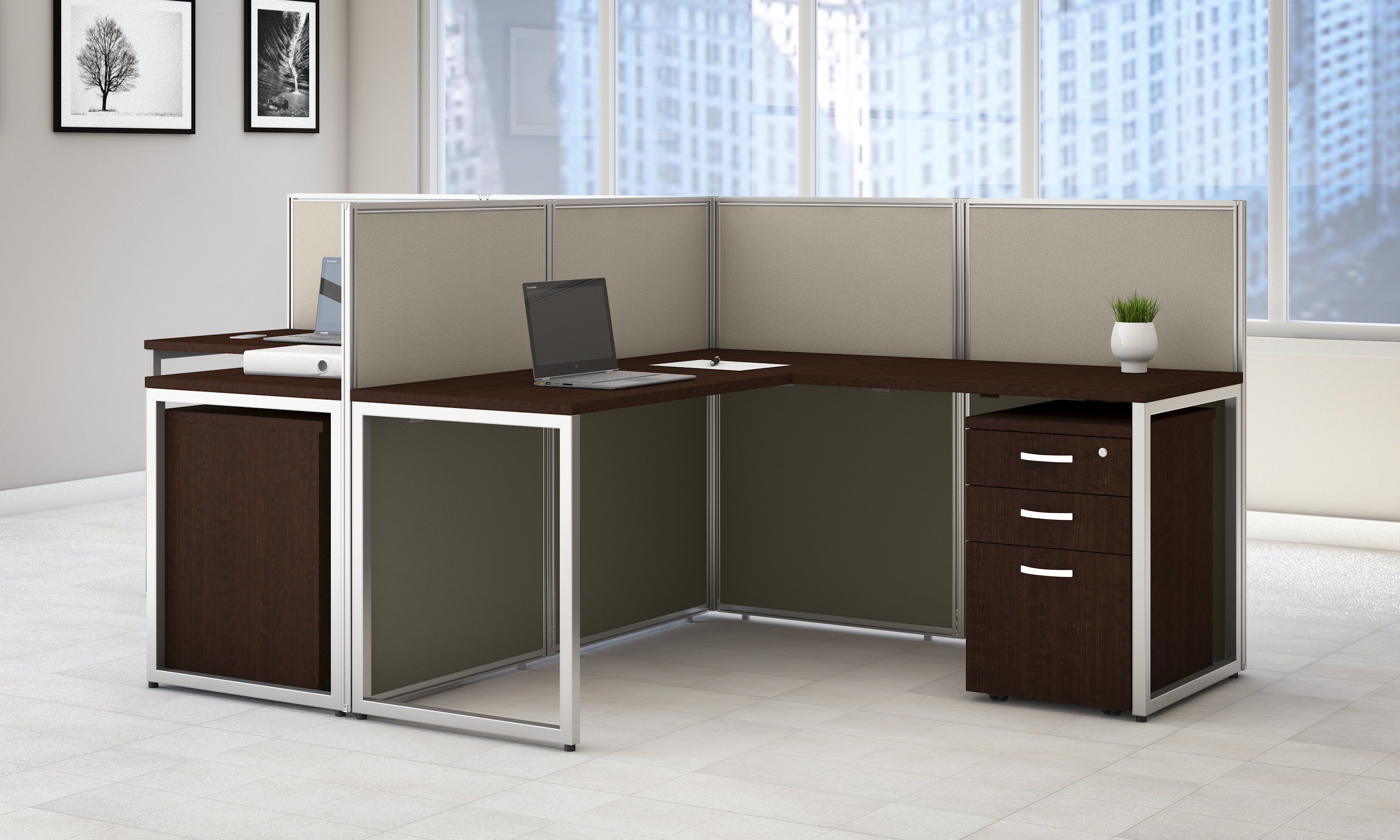 Shop Bush Business Furniture Easy Office 60W Cubicle Desk with File Cabinet and 45H Closed Panels Workstation 08 EOD260SMR-03K #color_mocha cherry