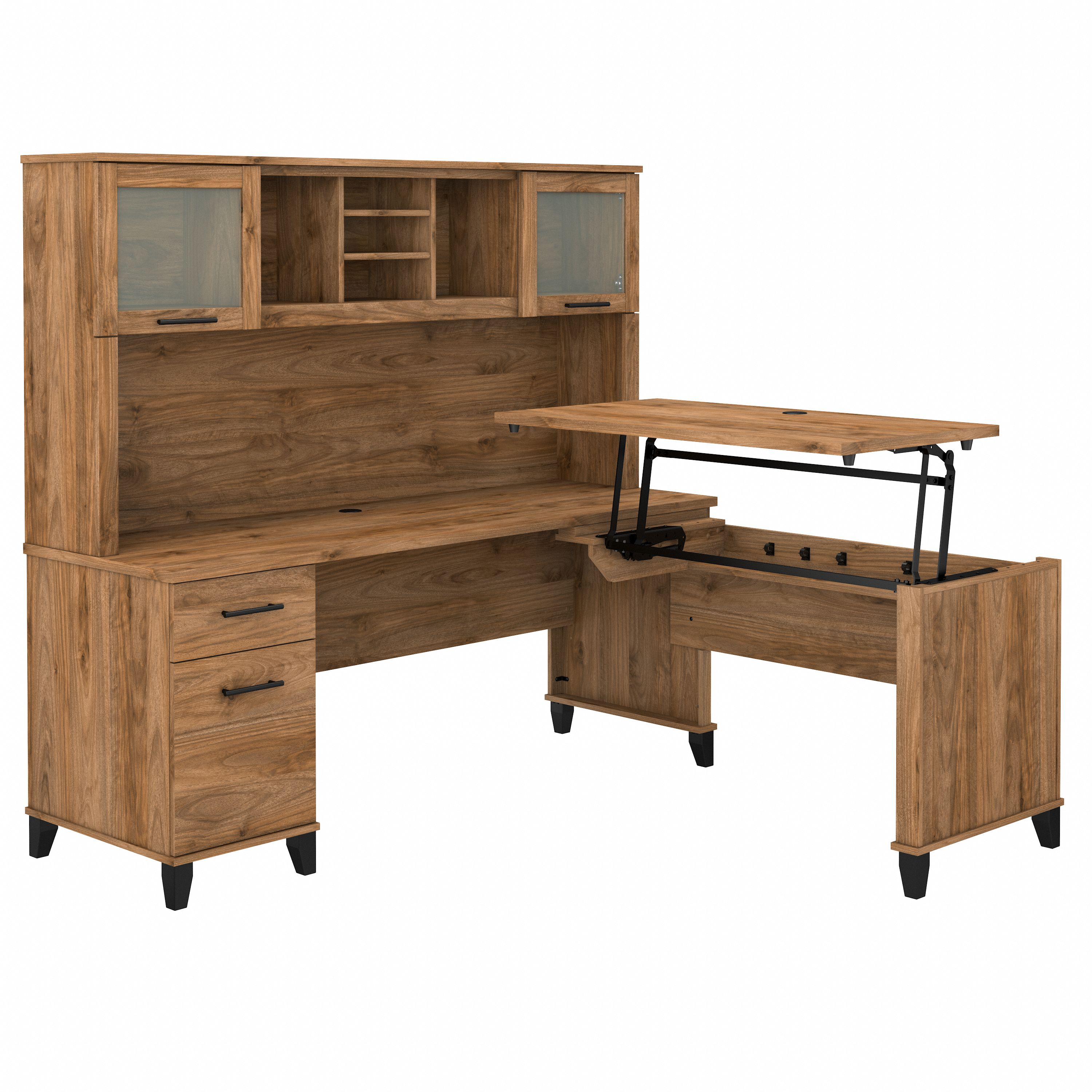 Shop Bush Furniture Somerset 72W 3 Position Sit to Stand L Shaped Desk with Hutch 02 SET015FW #color_fresh walnut