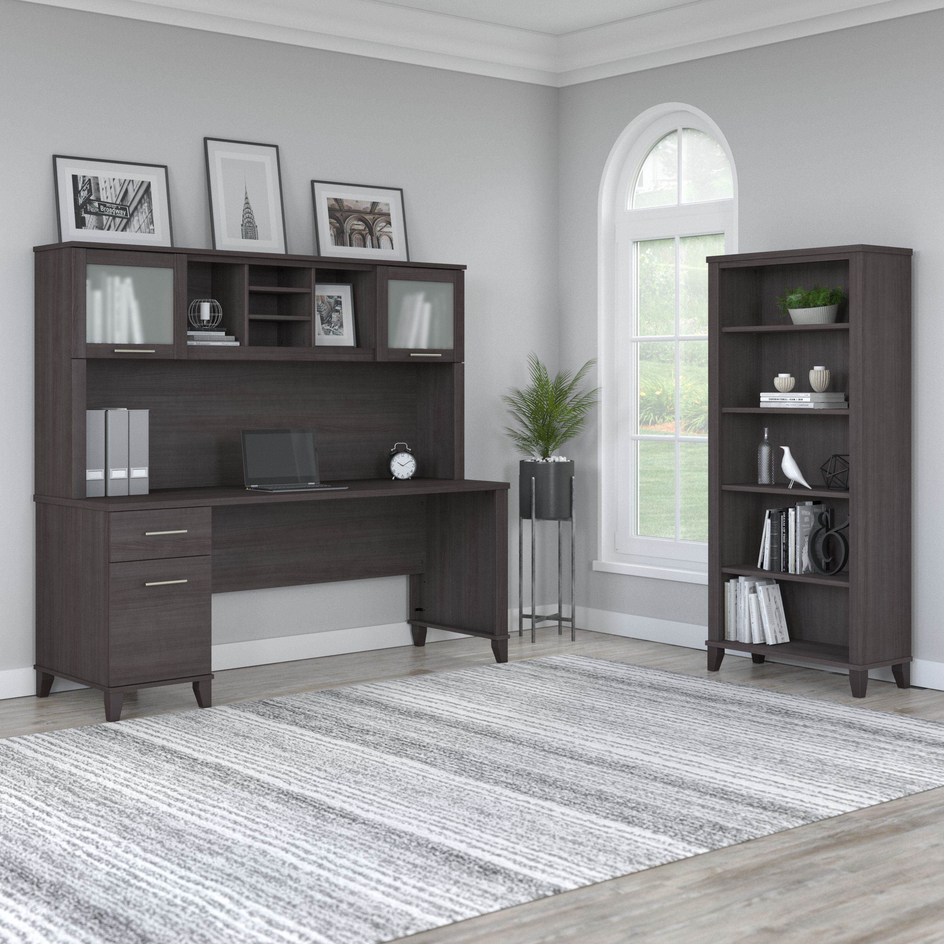 Shop Bush Furniture Somerset 72W Office Desk with Hutch and 5 Shelf Bookcase 01 SET020SG #color_storm gray