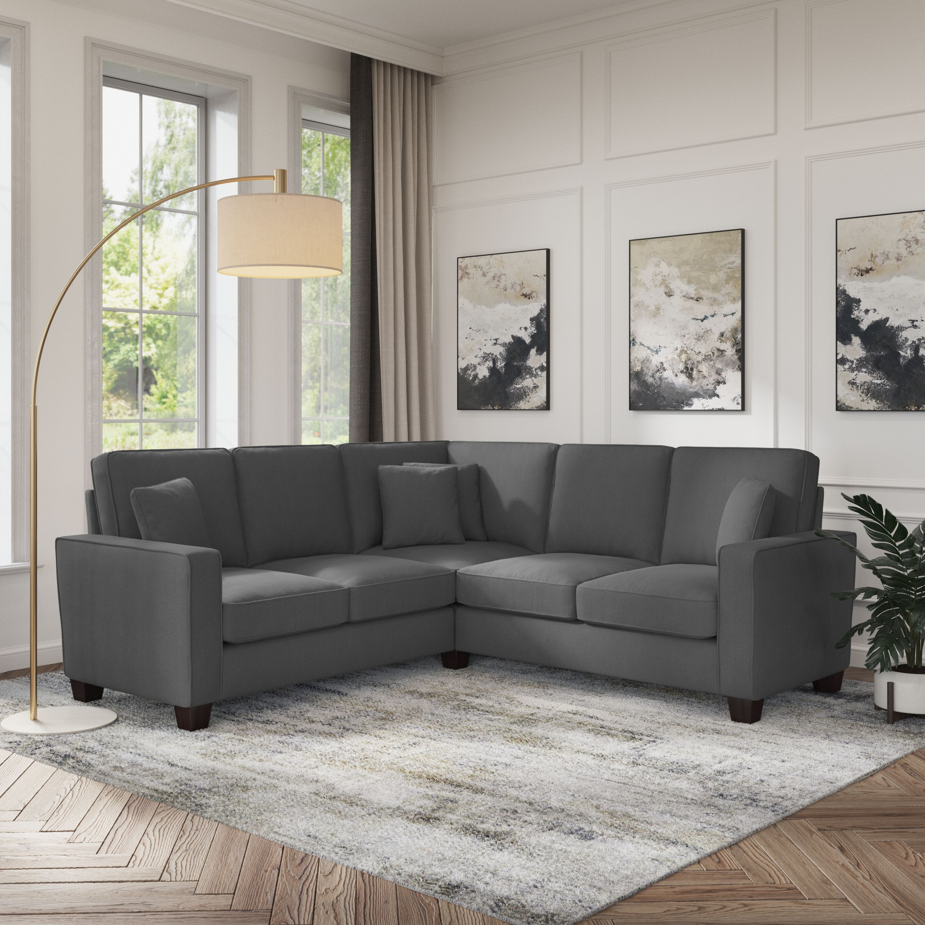 Shop Bush Furniture Stockton 87W L Shaped Sectional Couch 01 SNY86SCGH-03K #color_charcoal gray herringbone fabr