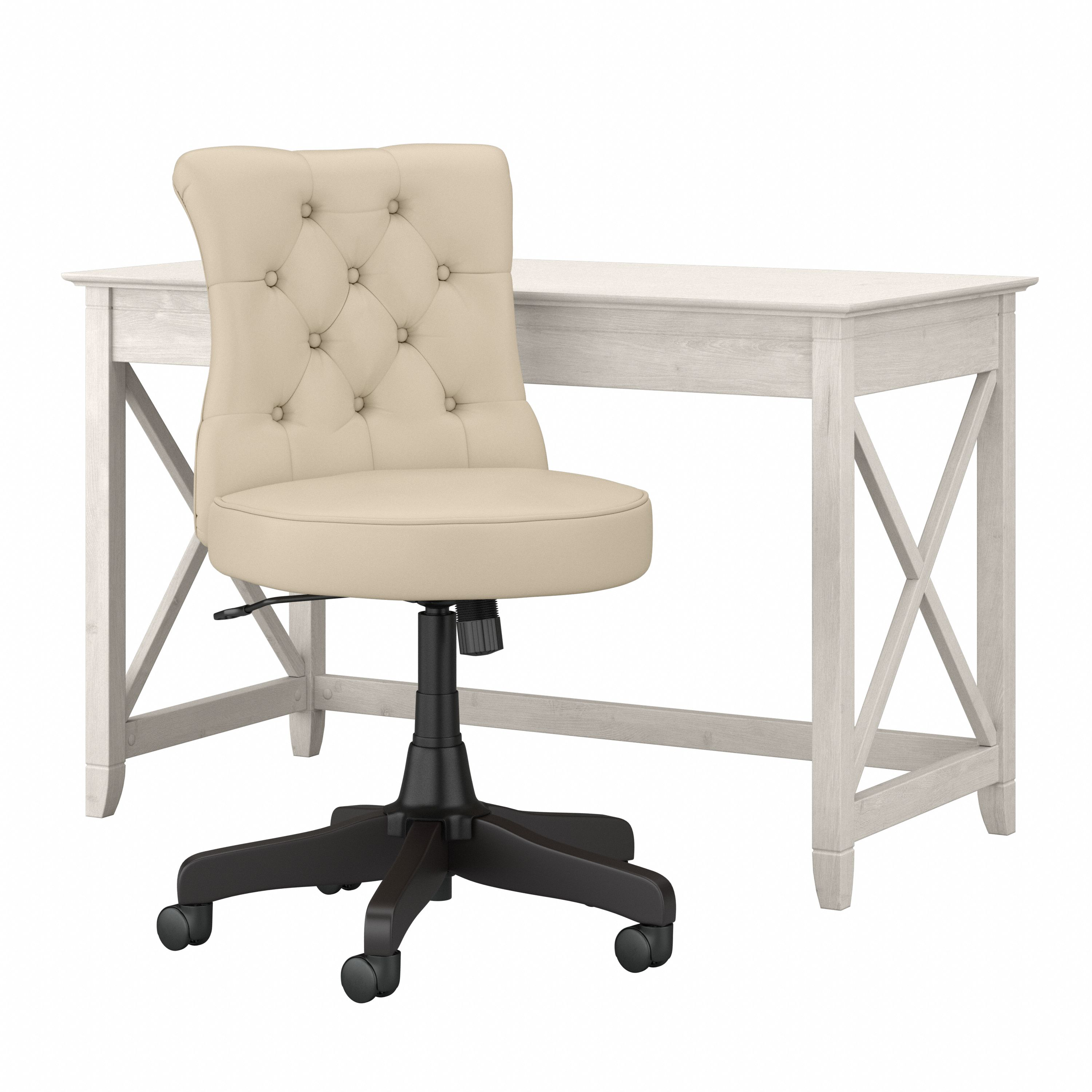 Shop Bush Furniture Key West 48W Writing Desk with Mid Back Tufted Office Chair 02 KWS021LW #color_linen white oak