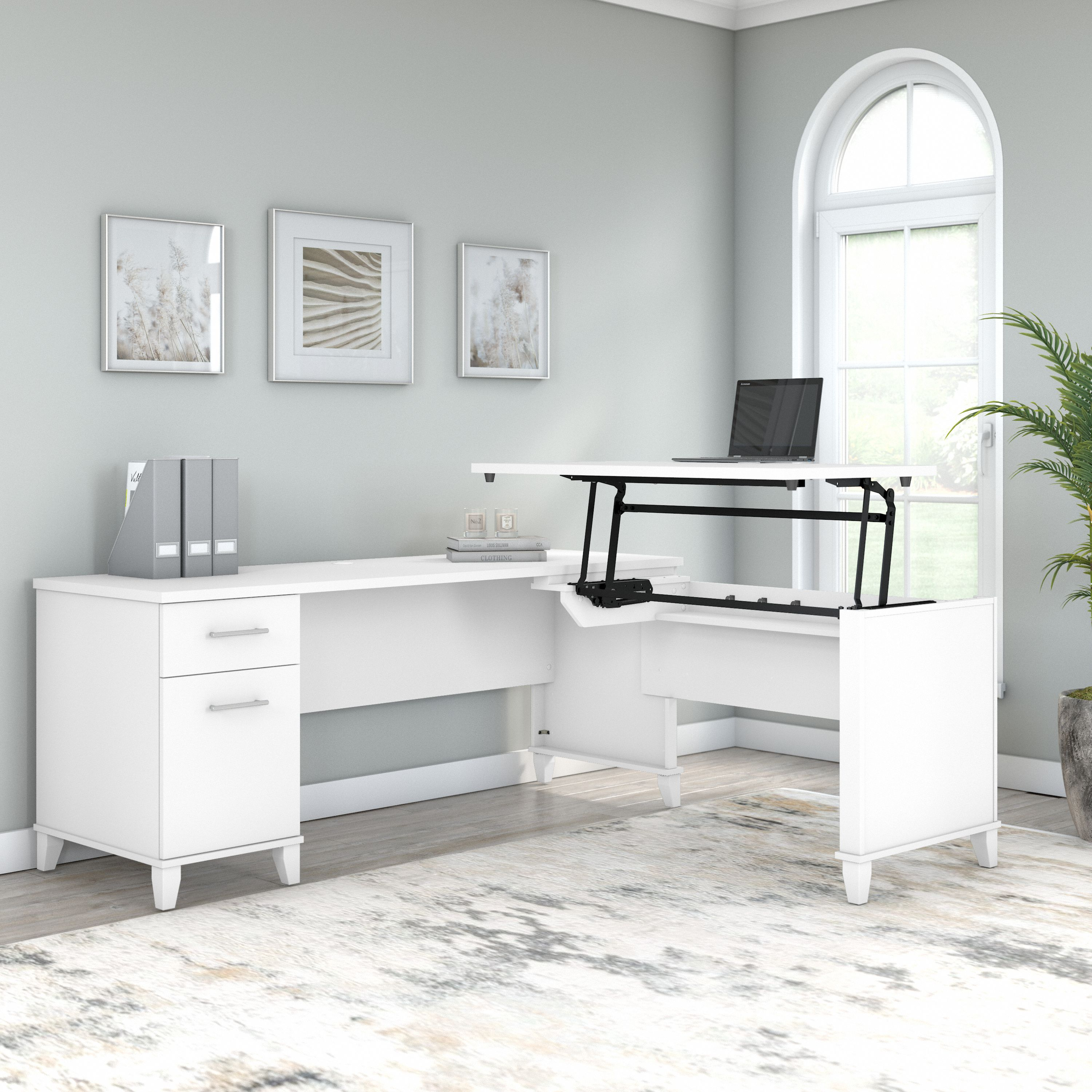 Shop Bush Furniture Somerset 72W 3 Position Sit to Stand L Shaped Desk 01 SET014WH #color_white