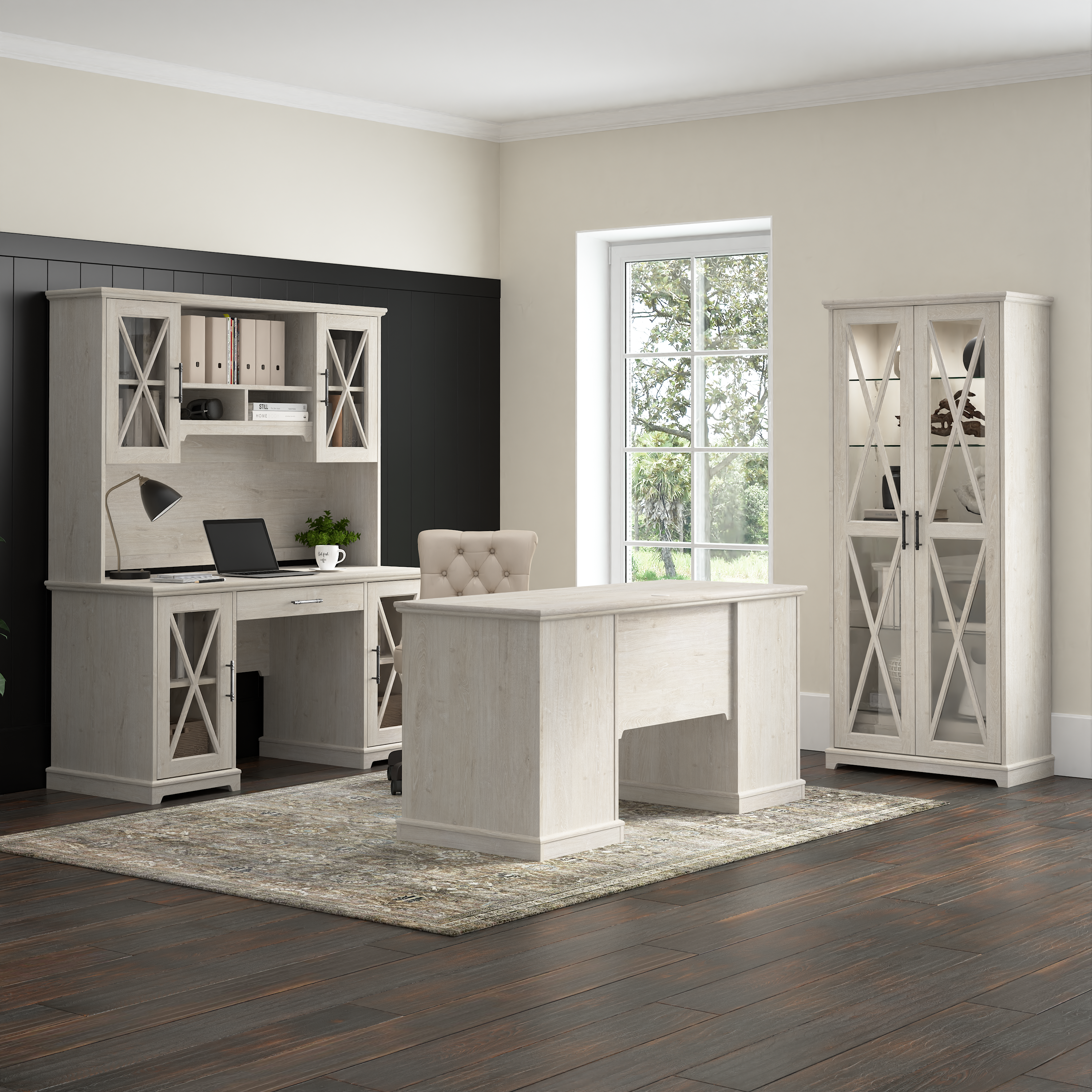 Shop Bush Furniture Lennox 60W Farmhouse Desk with Storage Cabinet 09 LED260LW-03 #color_linen white oak