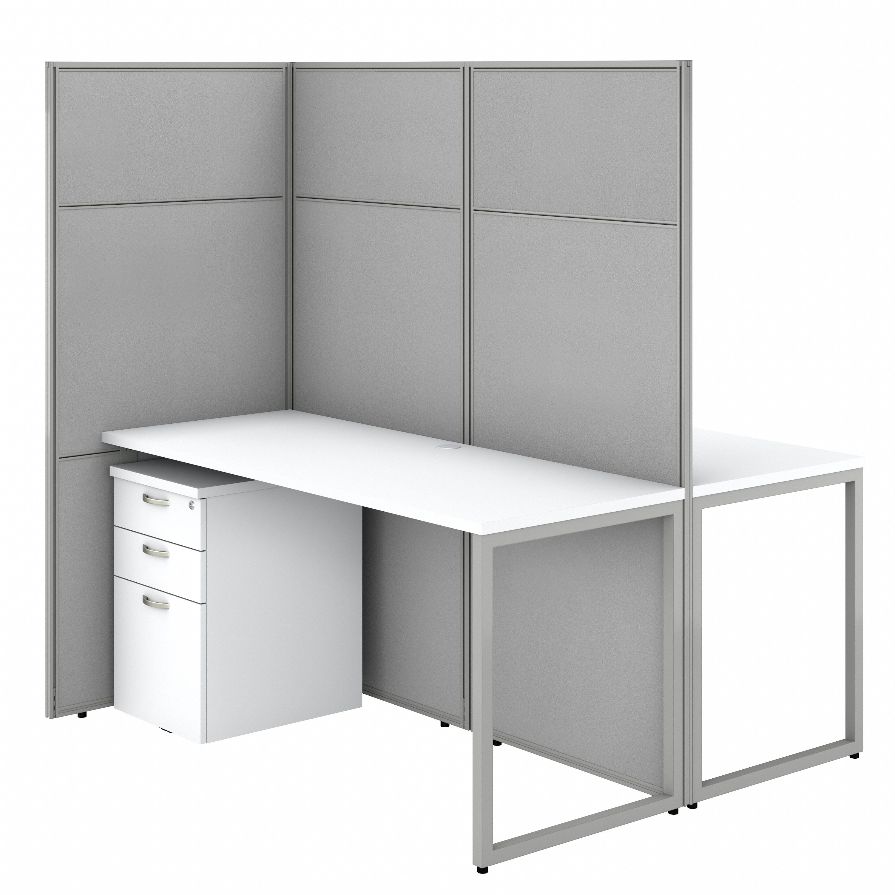 Shop Bush Business Furniture Easy Office 60W 2 Person Cubicle Desk with File Cabinets and 66H Panels 02 EODH46SWH-03K #color_pure white/silver gray fabric