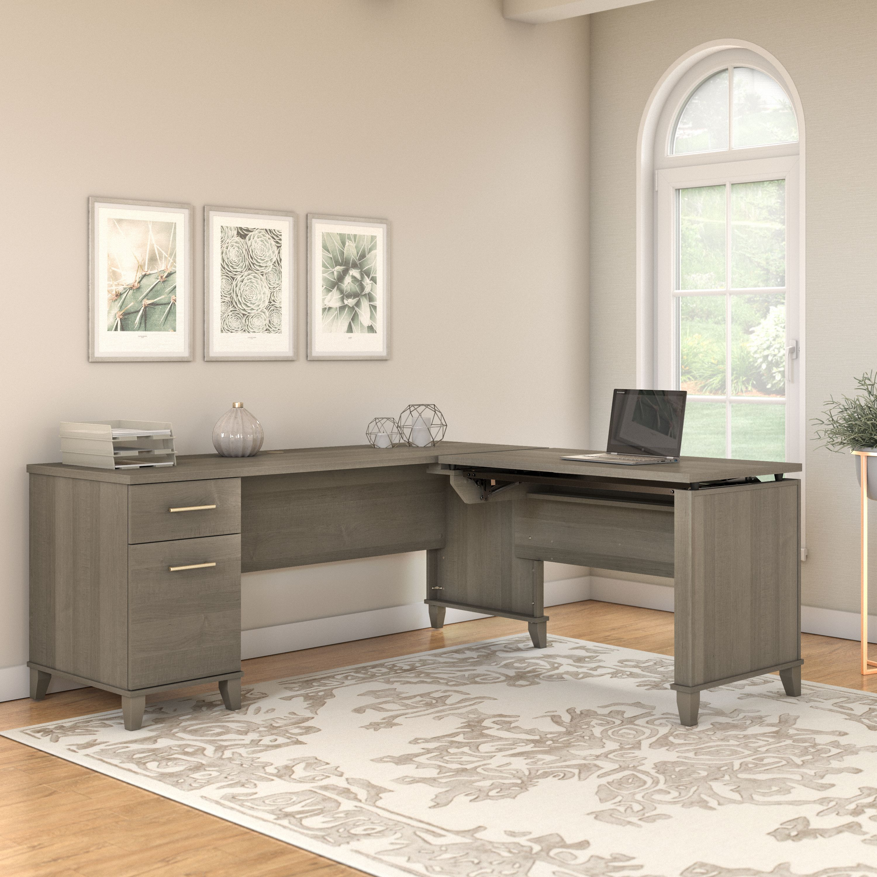 Shop Bush Furniture Somerset 72W 3 Position Sit to Stand L Shaped Desk 06 SET014AG #color_ash gray