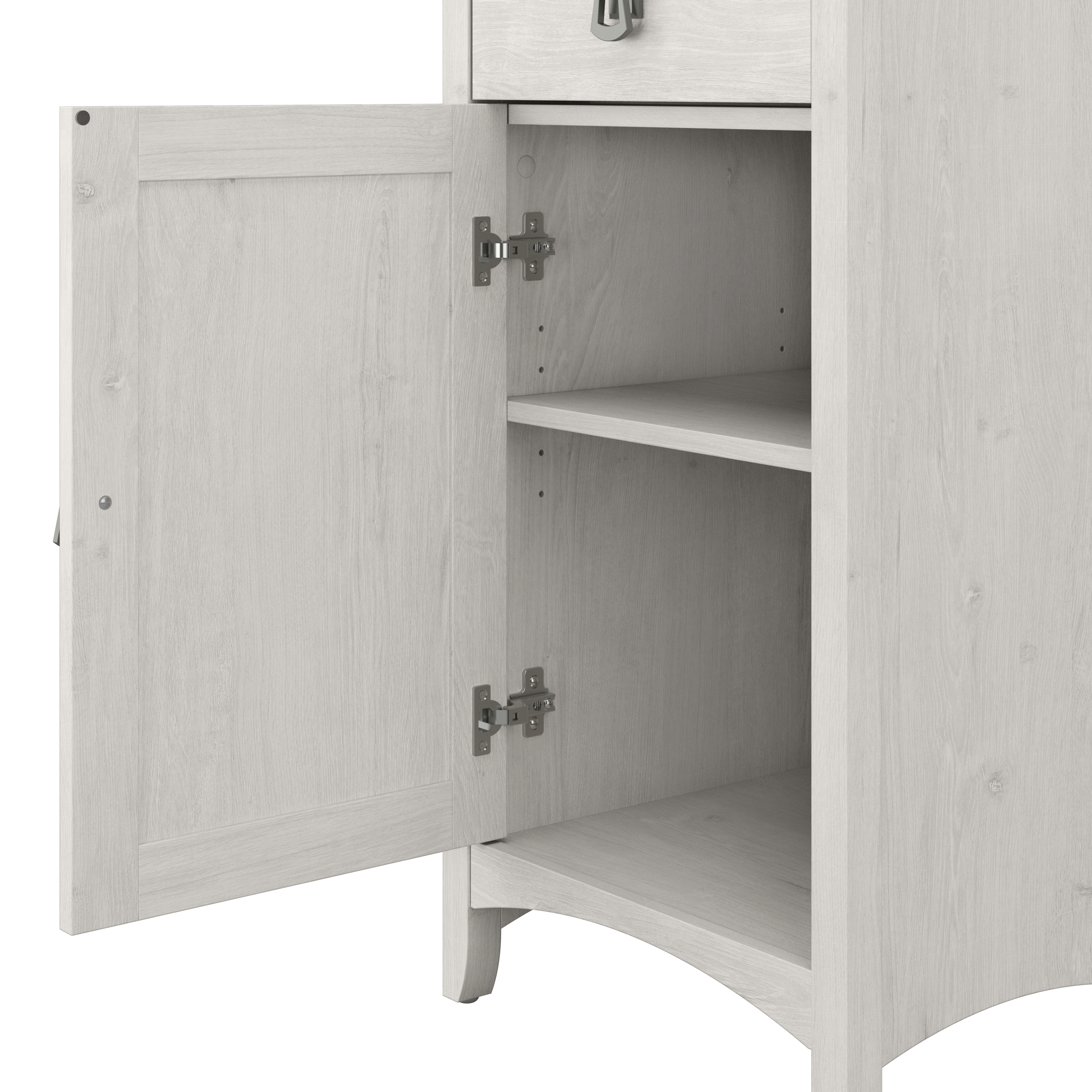 Shop Bush Furniture Salinas 48W Double Vanity Set with Sinks, Medicine Cabinets and Linen Tower 04 SAL034LW #color_linen white oak