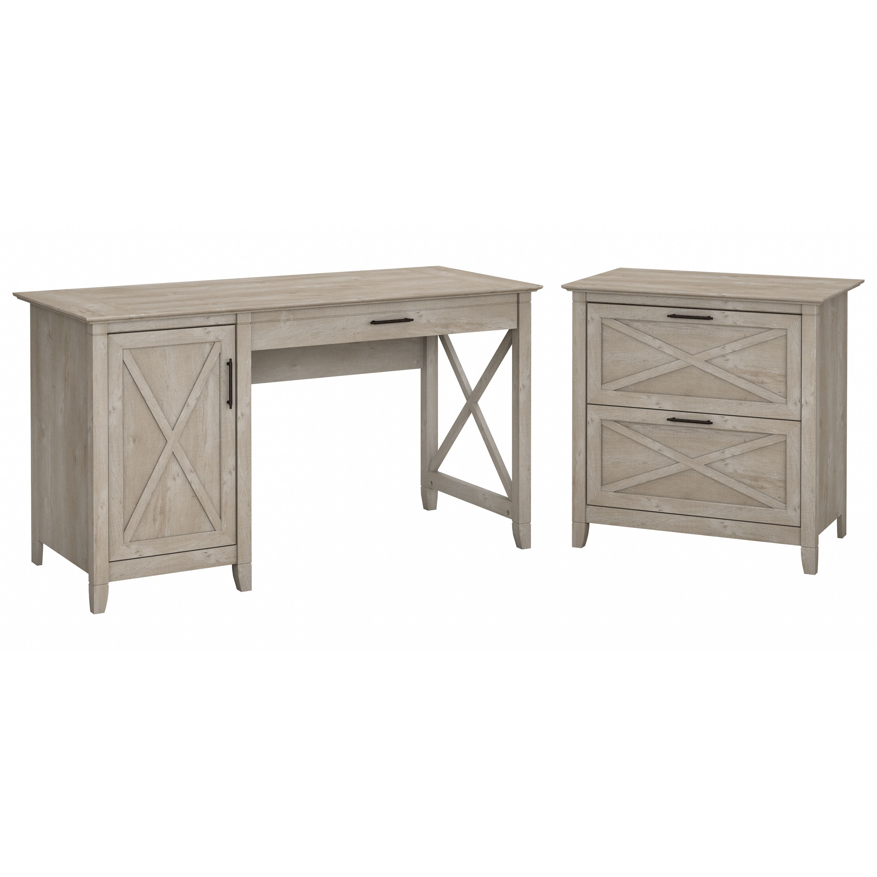 Shop Bush Furniture Key West 54W Computer Desk with Storage and 2 Drawer Lateral File Cabinet 02 KWS008WG #color_washed gray