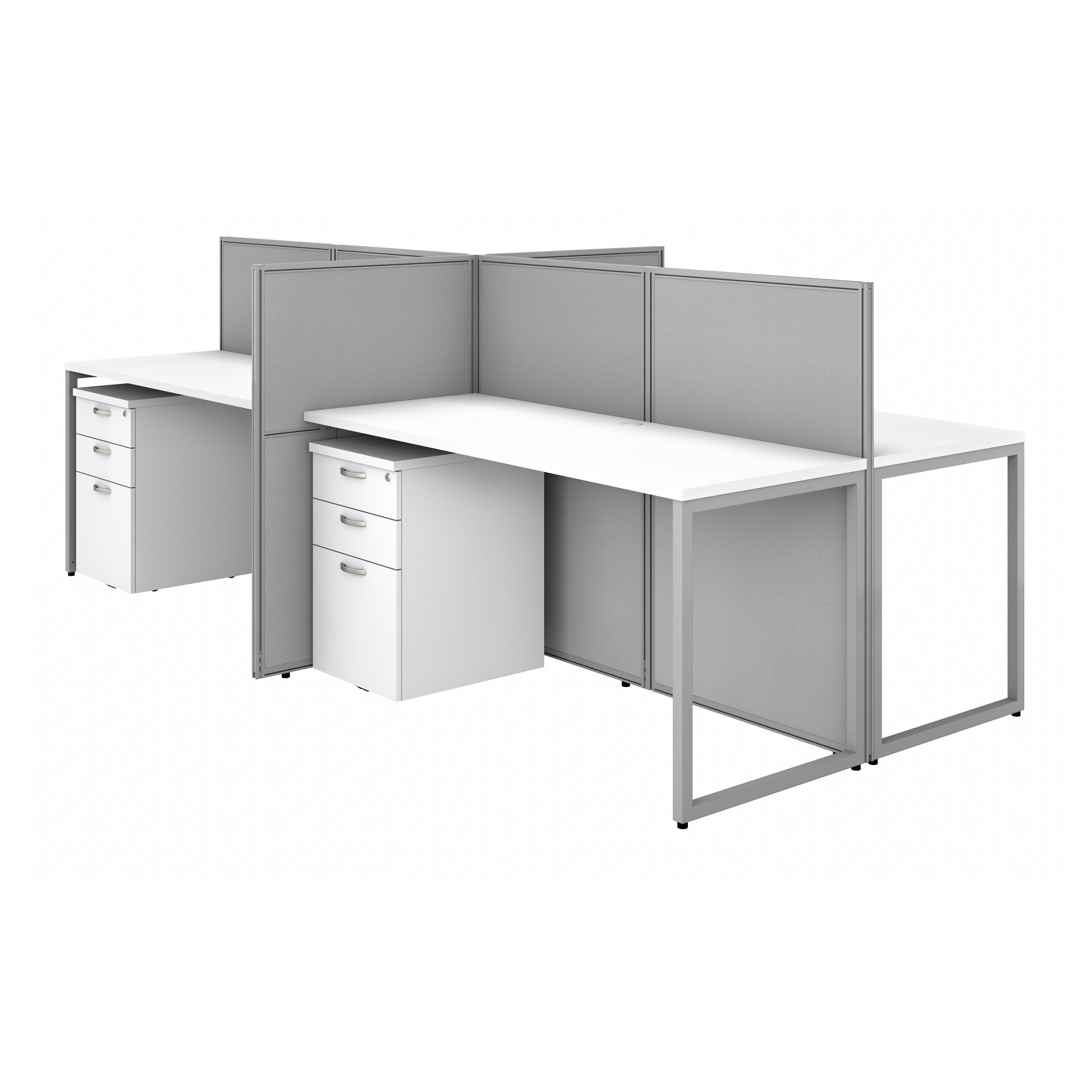 Shop Bush Business Furniture Easy Office 60W 4 Person Cubicle Desk with File Cabinets and 45H Panels 02 EOD660SWH-03K #color_pure white/silver gray fabric