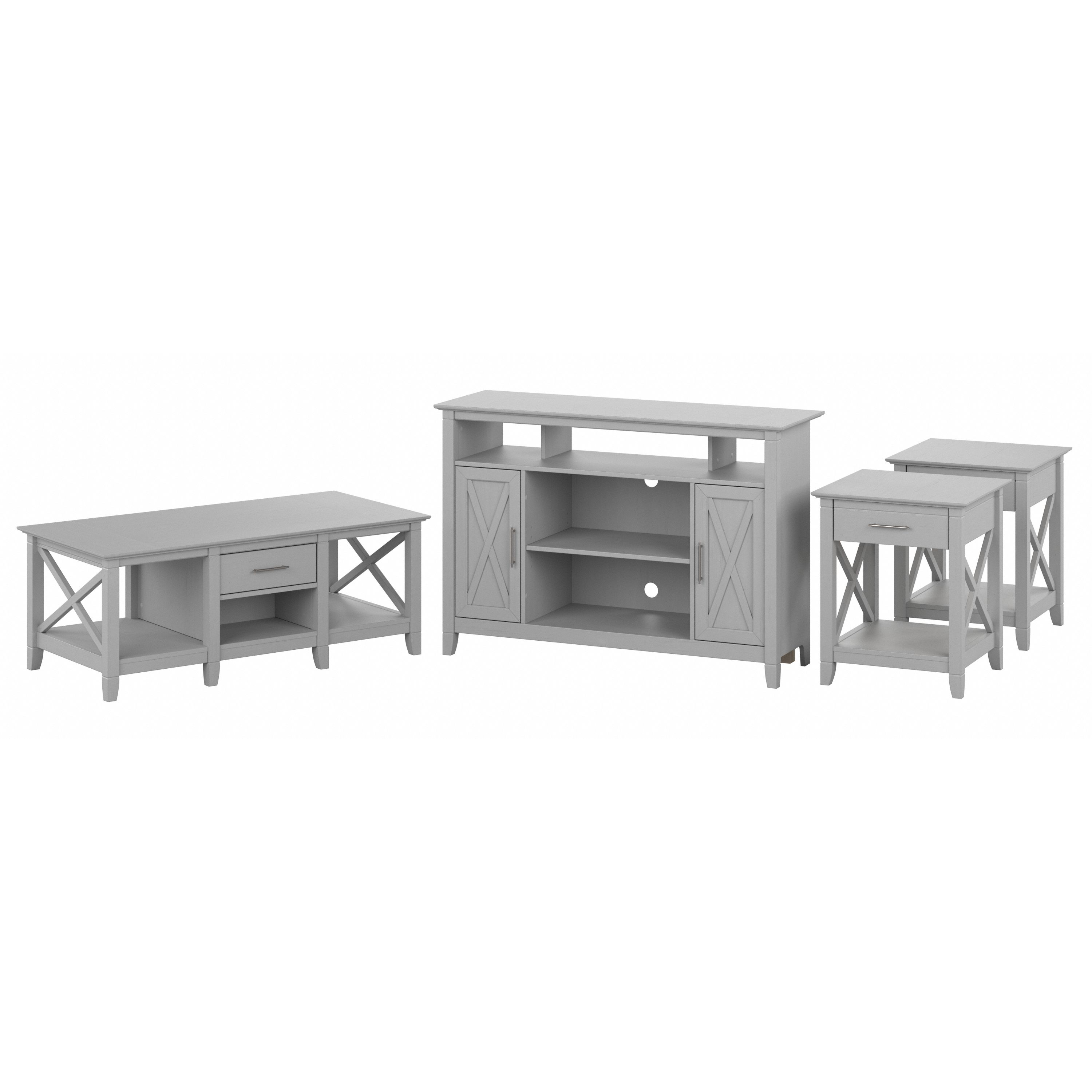 Shop Bush Furniture Key West Tall TV Stand for 55 Inch TV with Coffee Table and End Tables 02 KWS071CG #color_cape cod gray