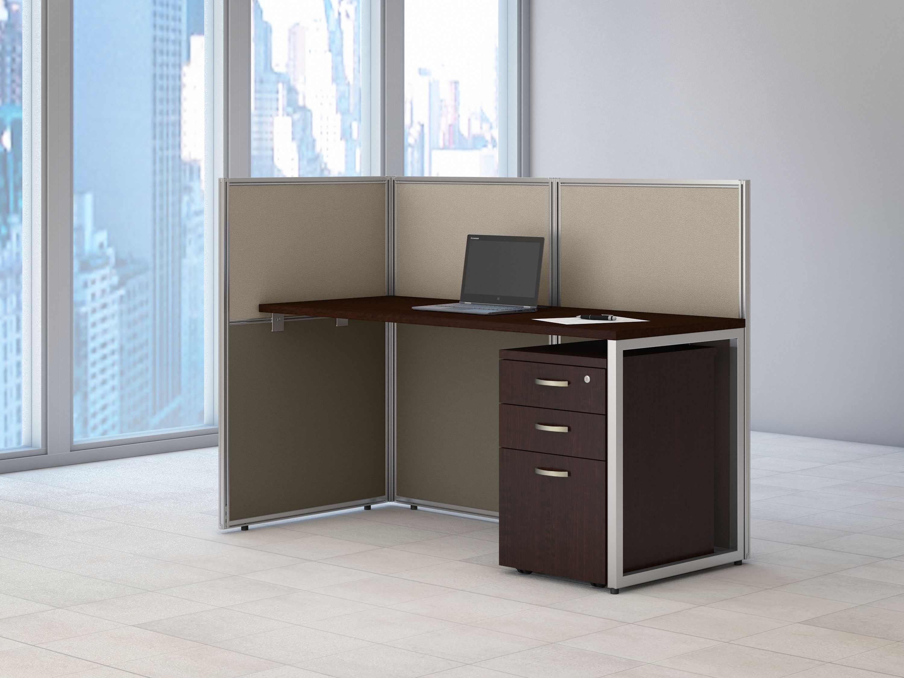Shop Bush Business Furniture Easy Office 60W Cubicle Desk with File Cabinet and 45H Open Panels Workstation 01 EOD160SMR-03K #color_mocha cherry