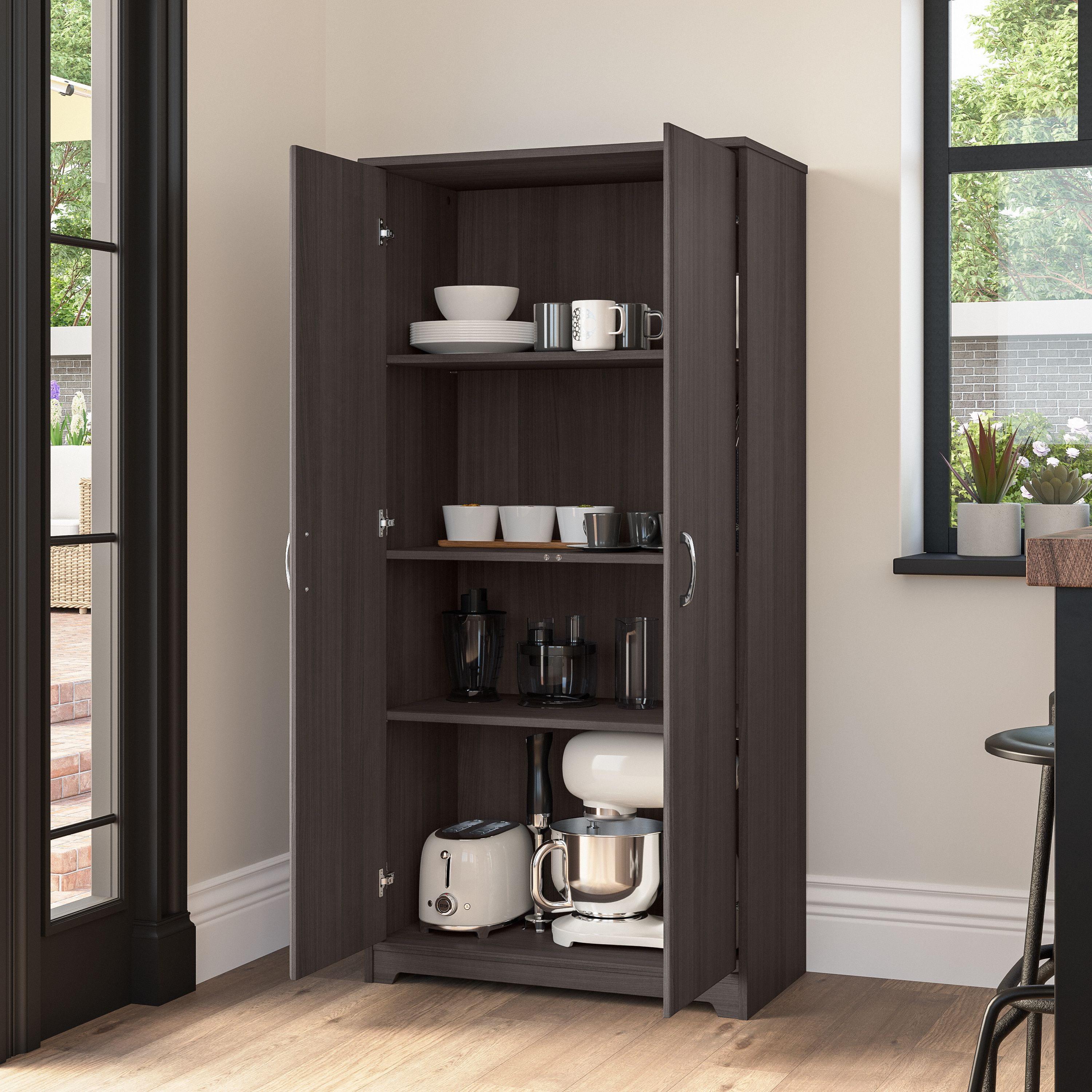 Shop Bush Furniture Cabot Tall Kitchen Pantry Cabinet with Doors 06 WC31799-Z #color_heather gray