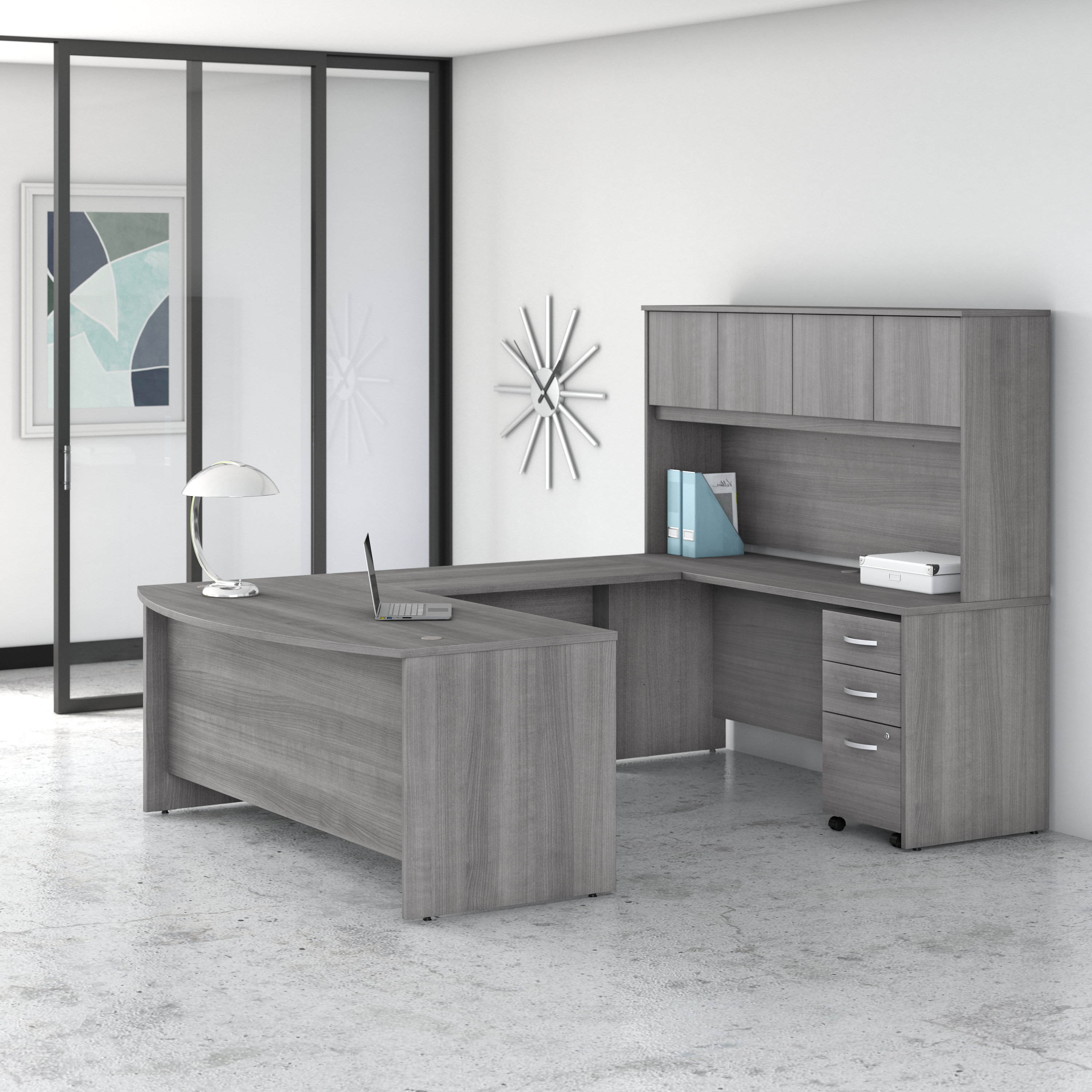 Shop Bush Business Furniture Studio C 72W x 36D U Shaped Desk with Hutch and Mobile File Cabinet 01 STC003PGSU #color_platinum gray