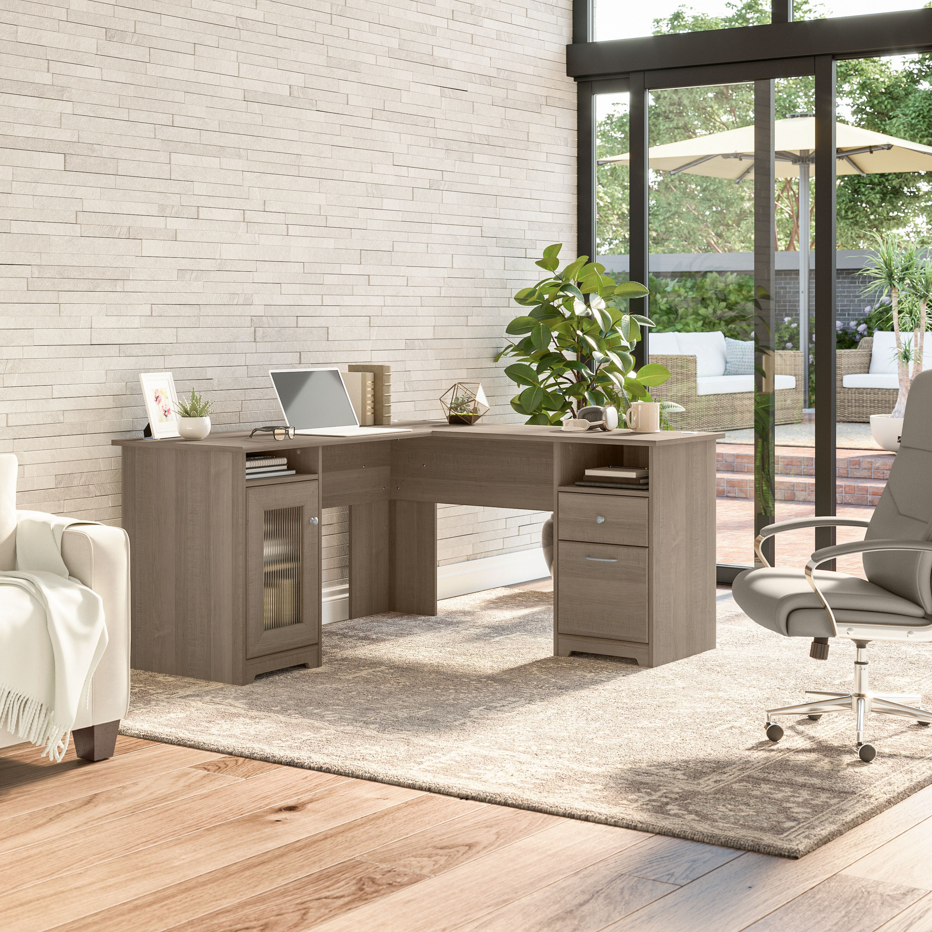 Shop Bush Furniture Cabot 60W L Shaped Computer Desk with Storage 01 WC31230K #color_ash gray